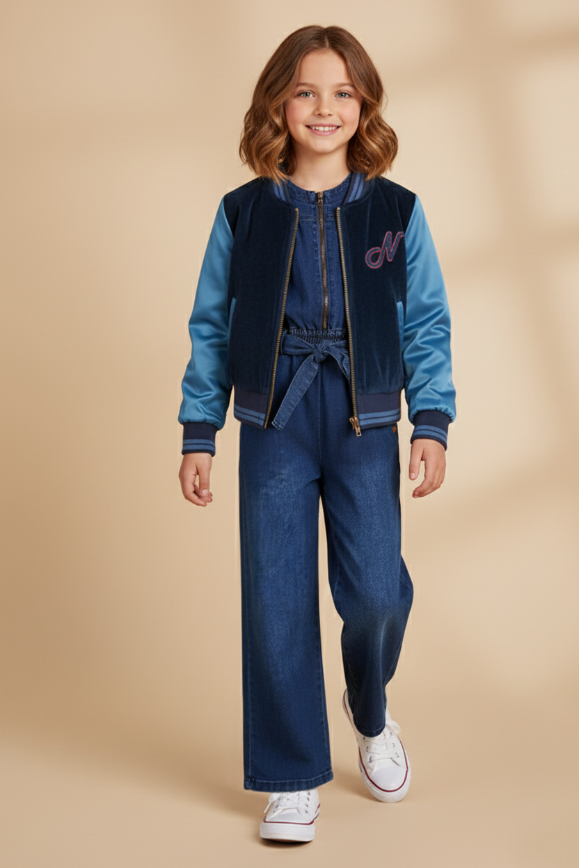 Omkeerbare Binnenjas & Light Weight Denim Jumpsuit Navy