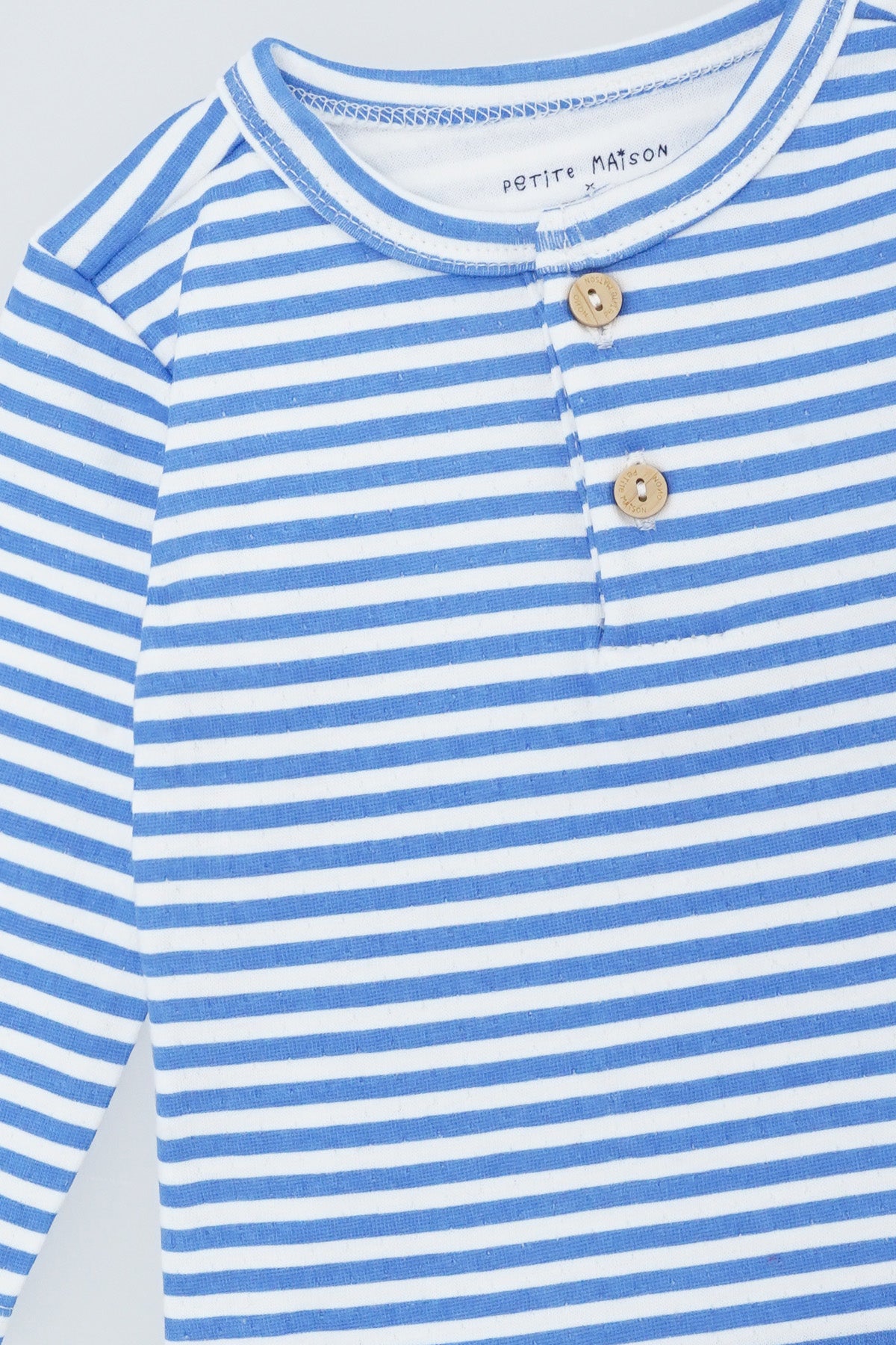 Ko Tshirt met Knoopjes Strepenprint Blauw