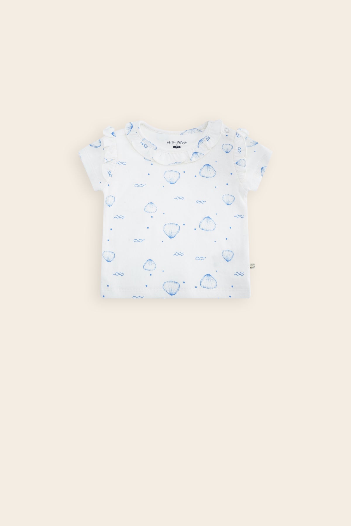 Kayak Tshirt met Ruffle Schelpen Print Blauw
