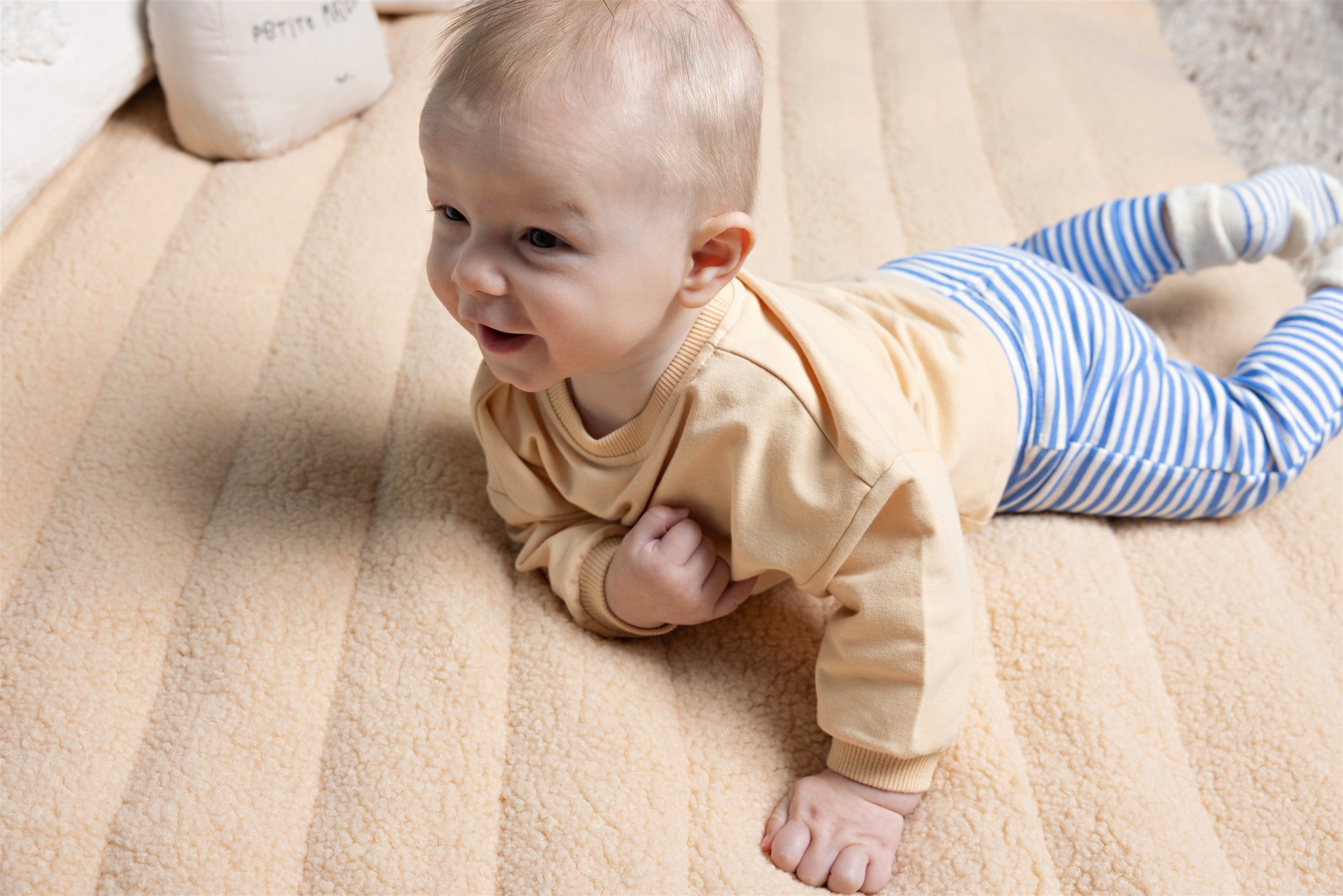 Sky Jersey Broek met Knoopje Strepenprint Blauw