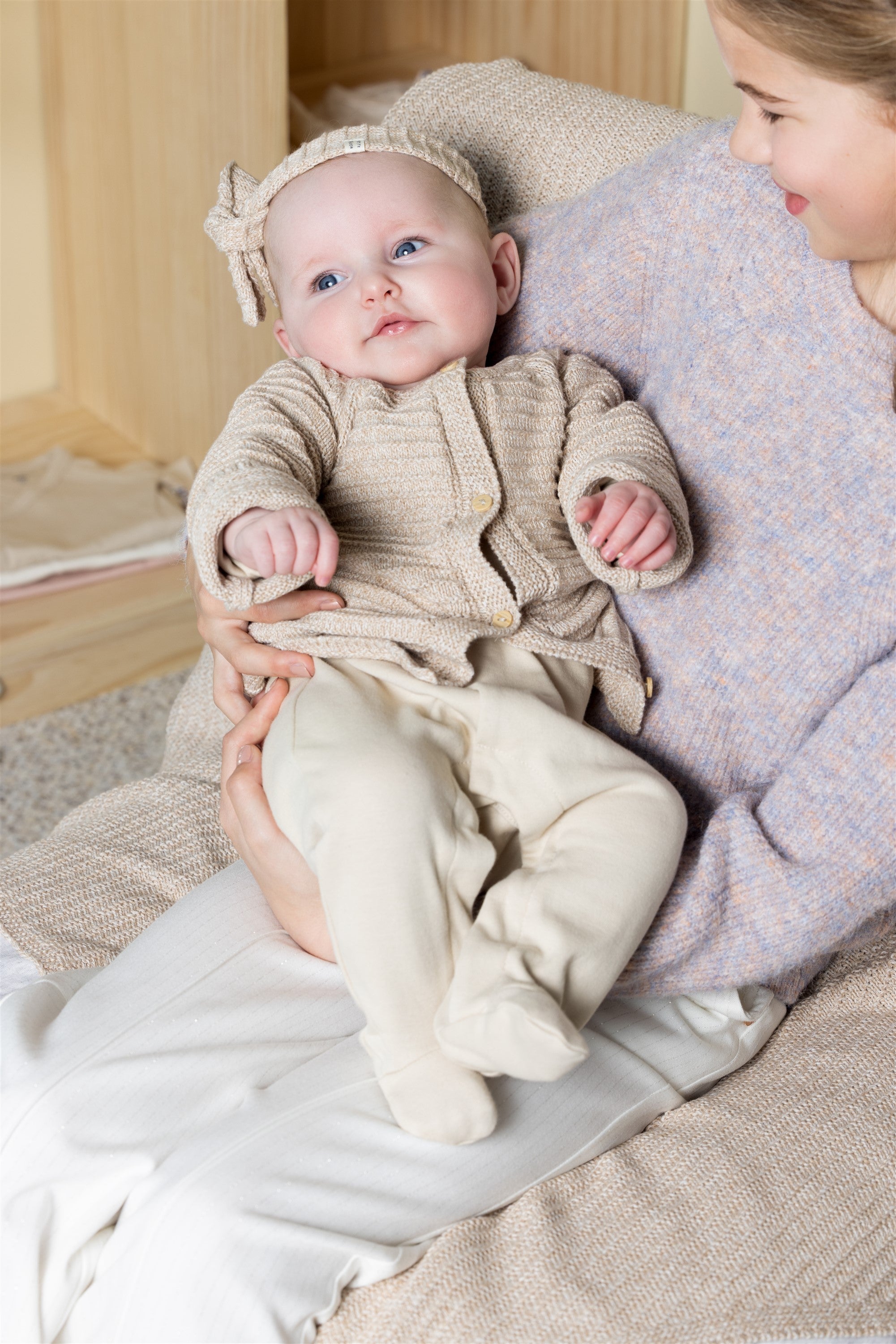 Baby Knitted Bow Headband Oatmeal