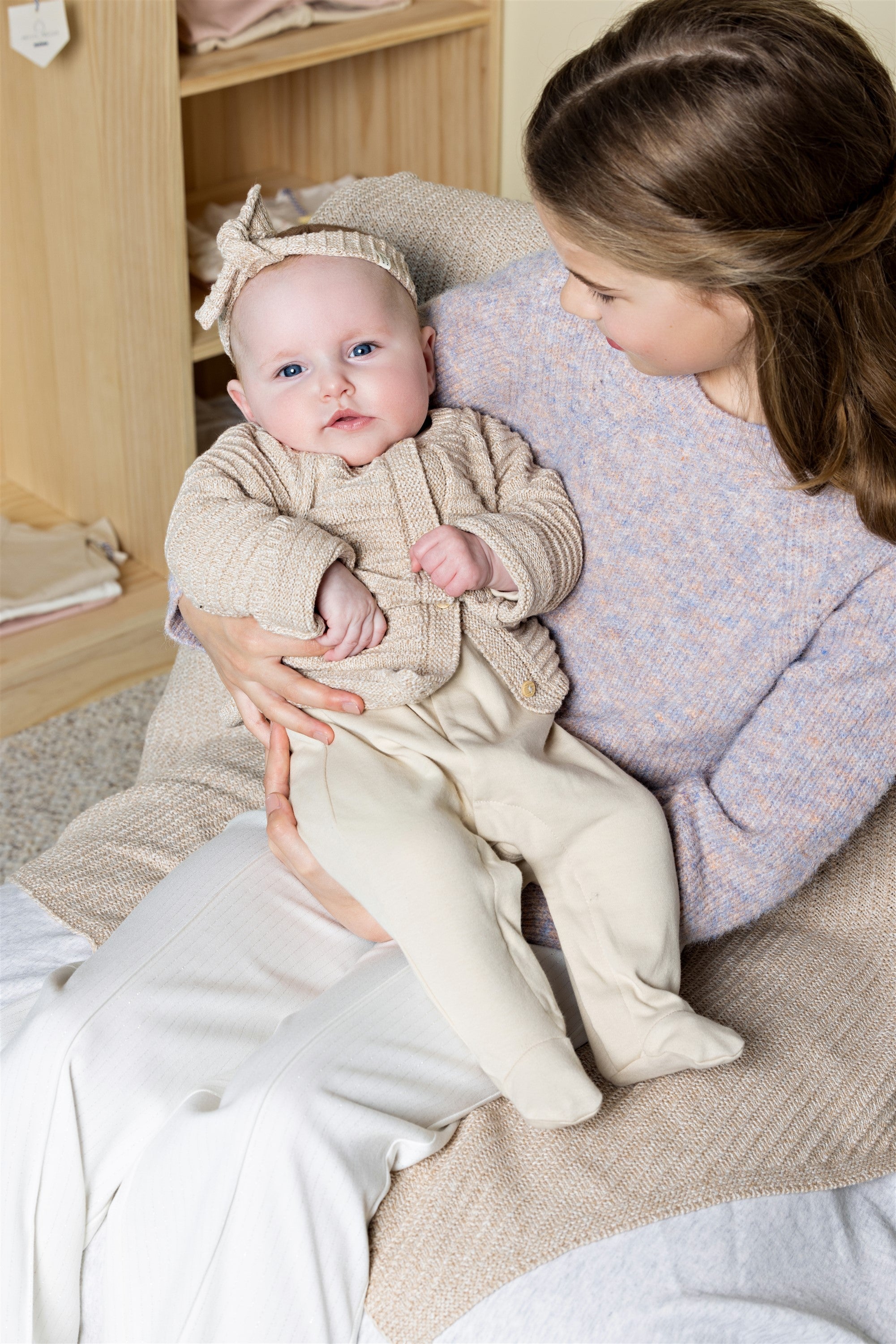 Baby Knitted Bow Headband Oatmeal
