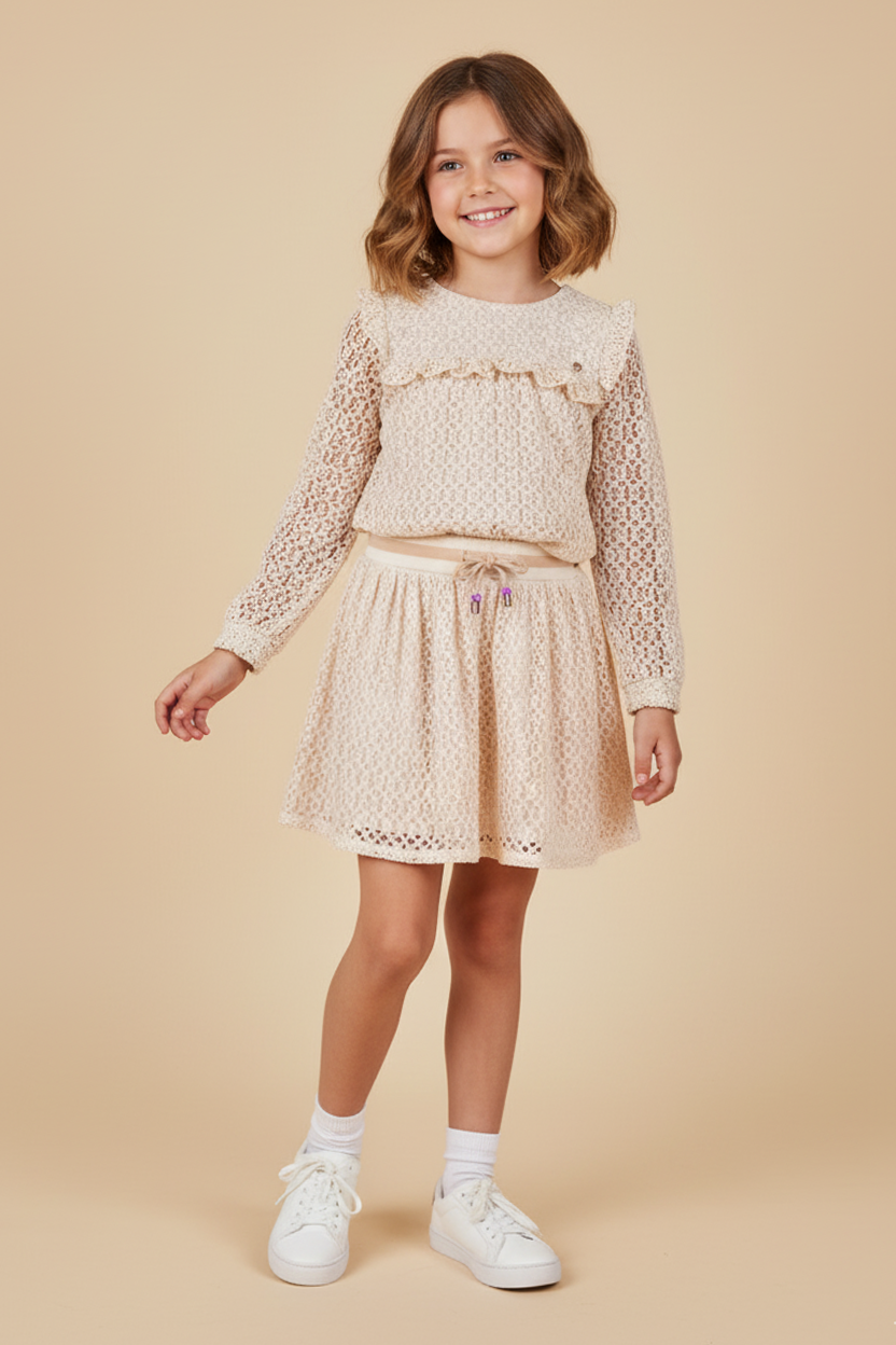 Kanten Blouse en Rok Ivoor