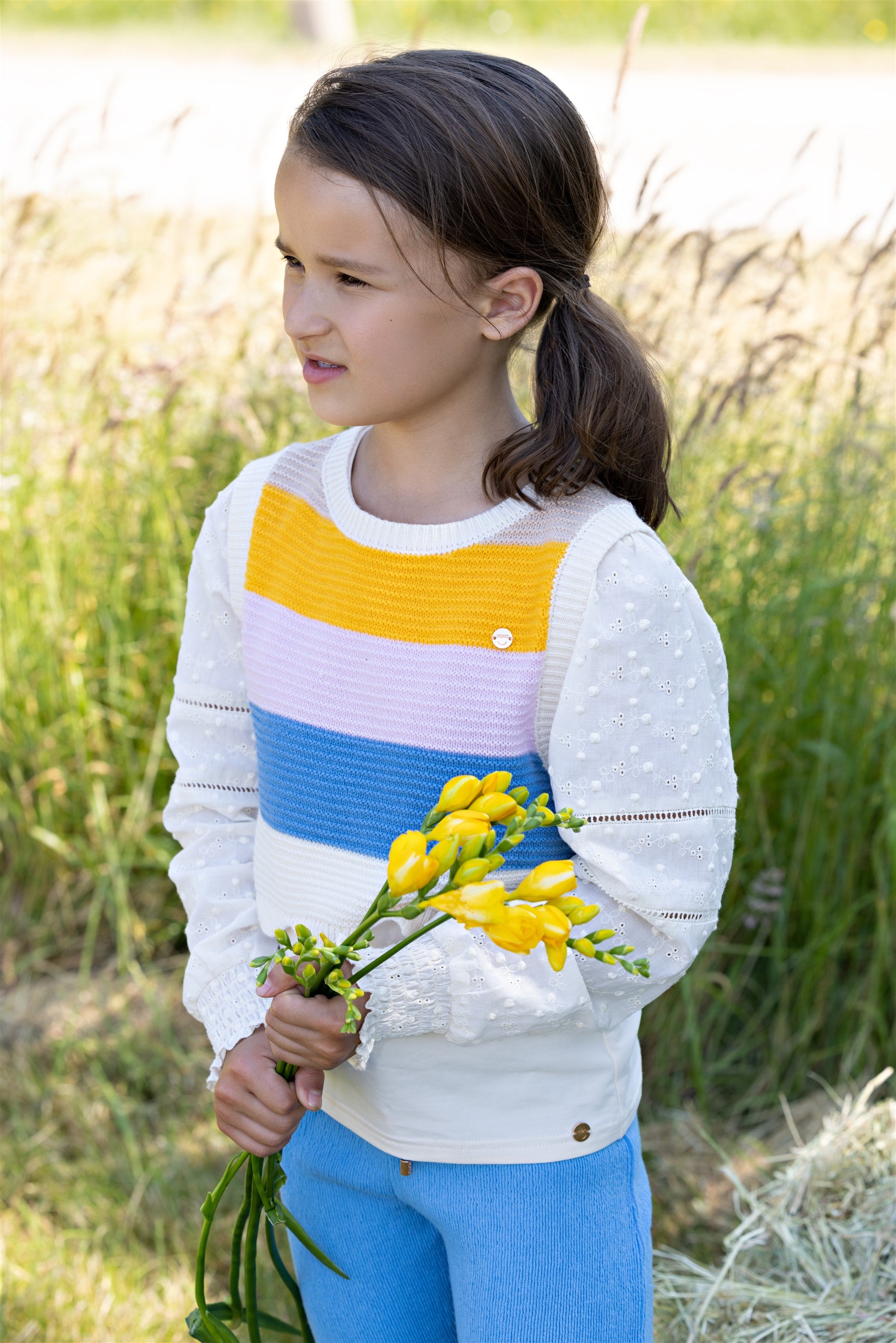 Kosmic Ajour Knitted Crop Top Multicolor Pearled Ivory
