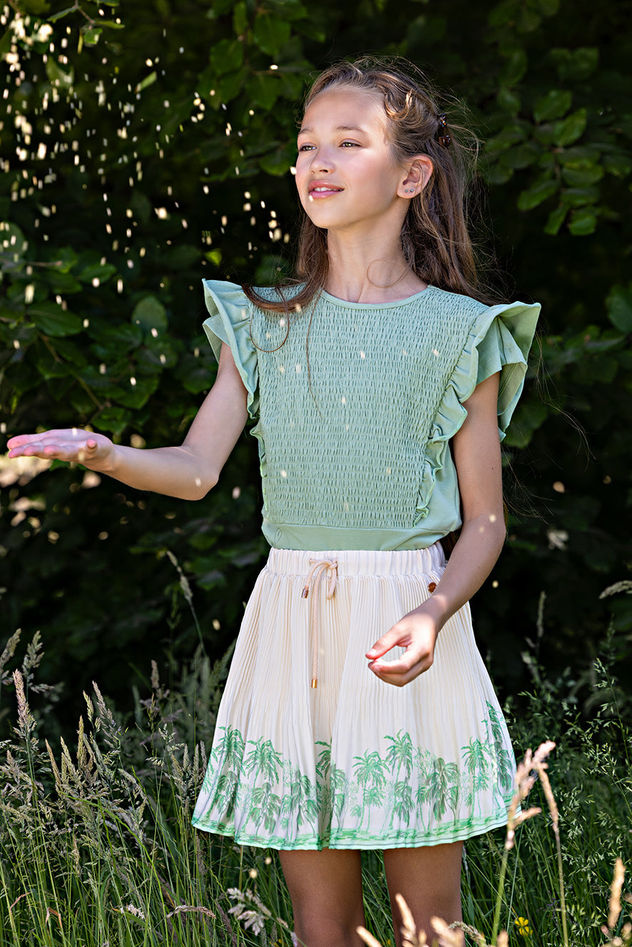 Nulan Pleated Skirt with border print Ivory