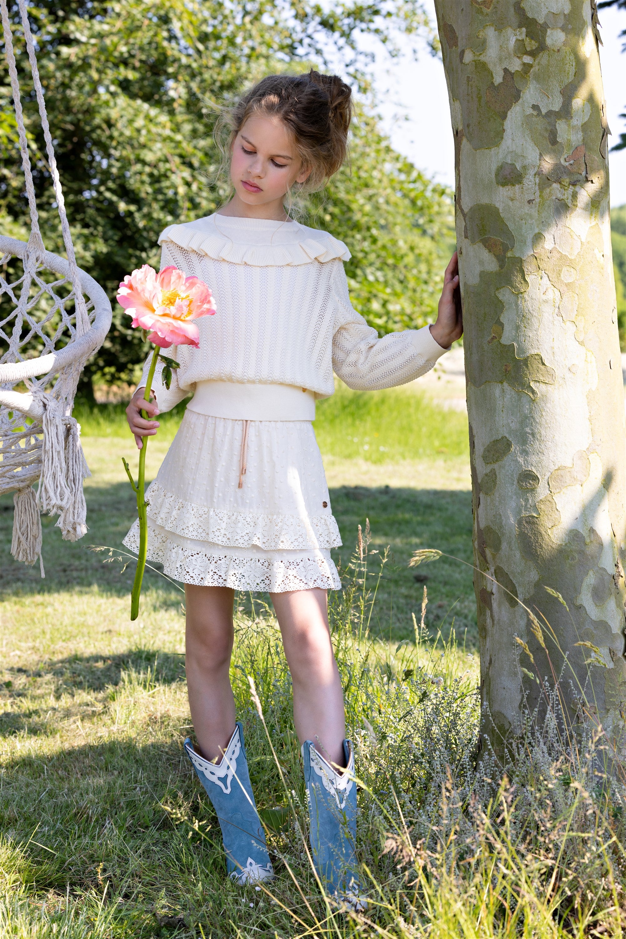 Niu Embroidery Anglaise Skirt Ivory