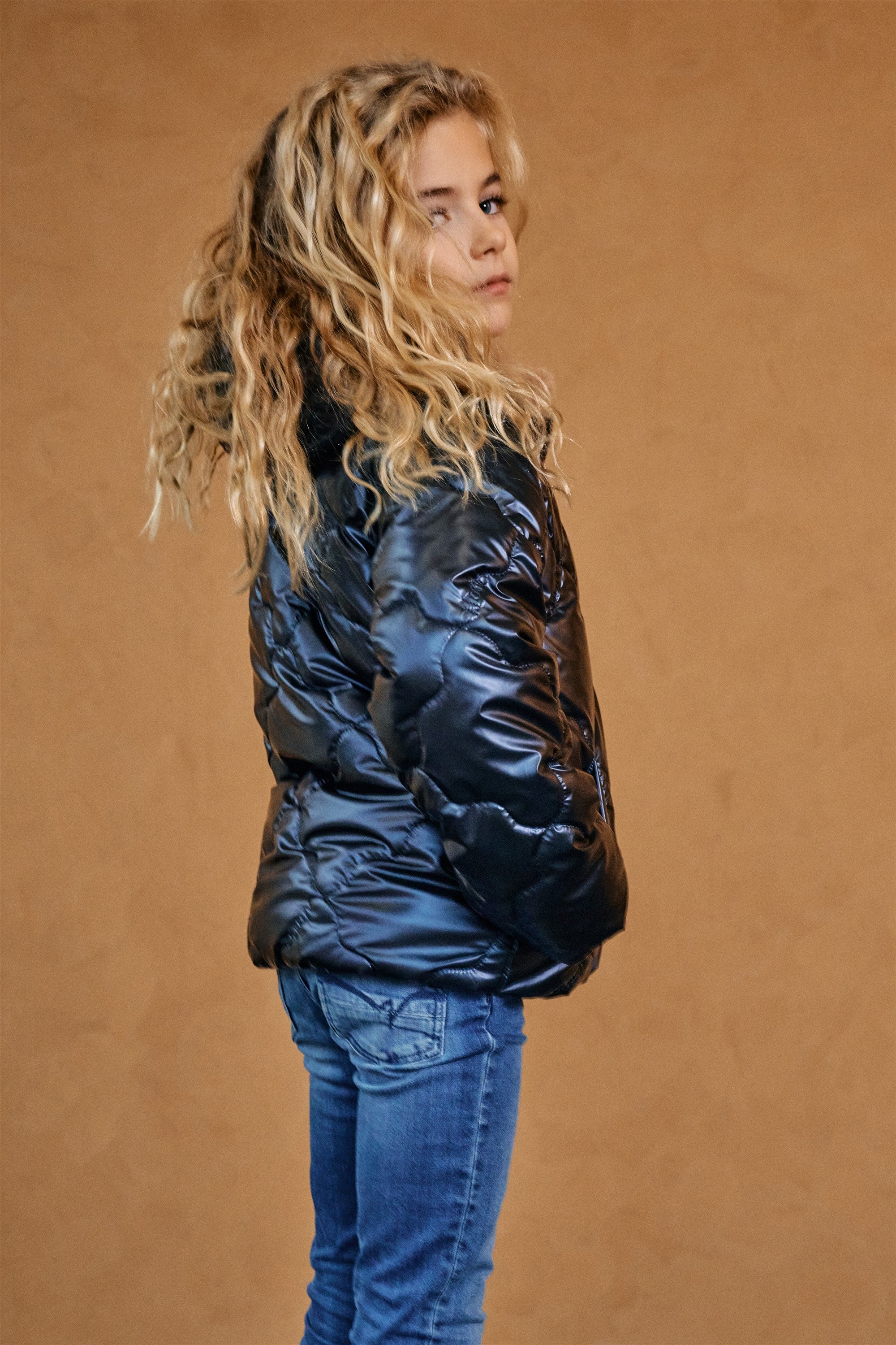 Bee Gestepte Winterjas met Capuchon Navy