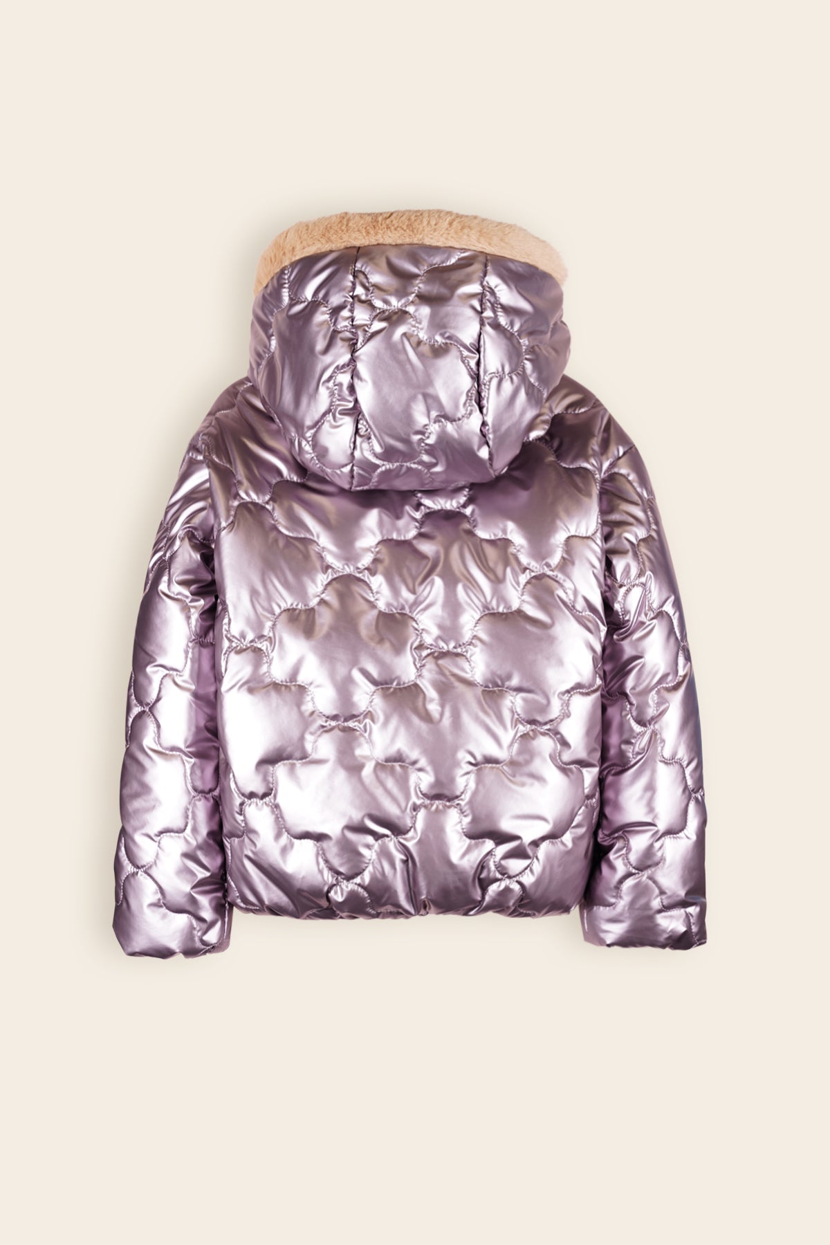 Bee Gestepte Winterjas met Capuchon Metallic Roze