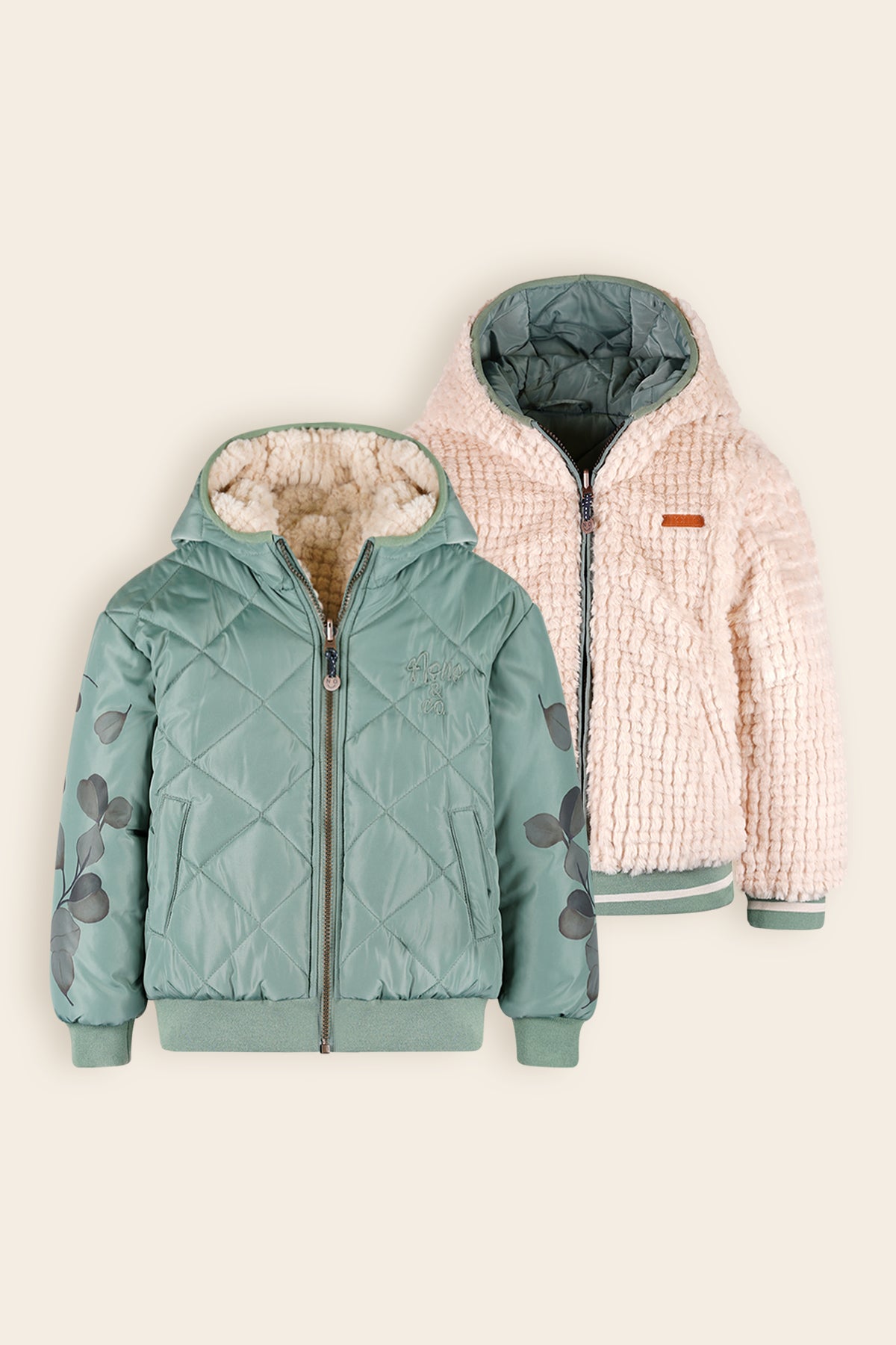 Bomby Reversible Winterjas met Print op de mouw Groen
