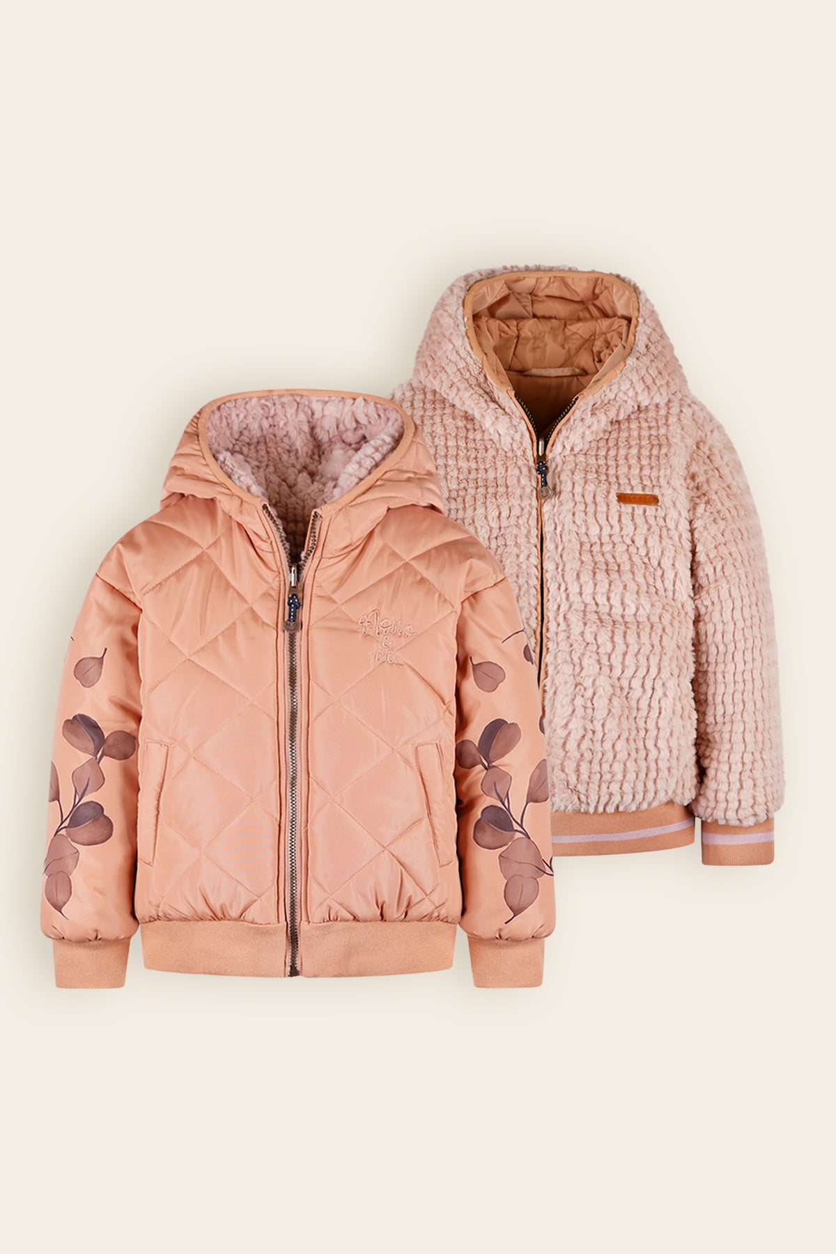 Bomby Reversible Winterjas met Print op de mouw Taupe
