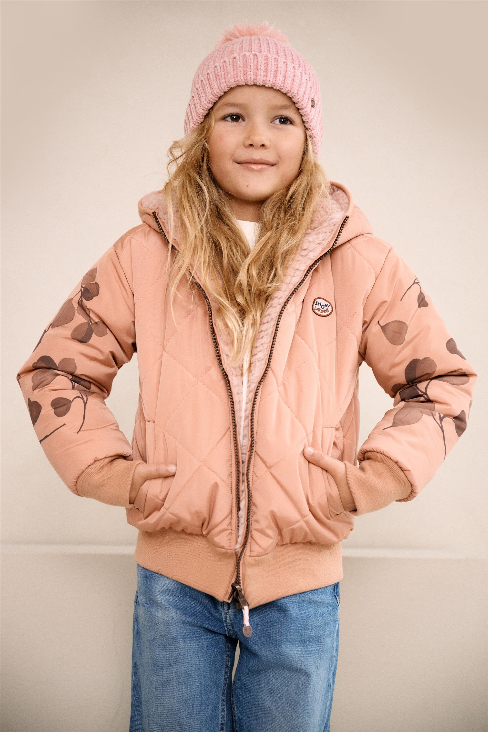 Bomby Reversible Winterjas met Print op de mouw Taupe