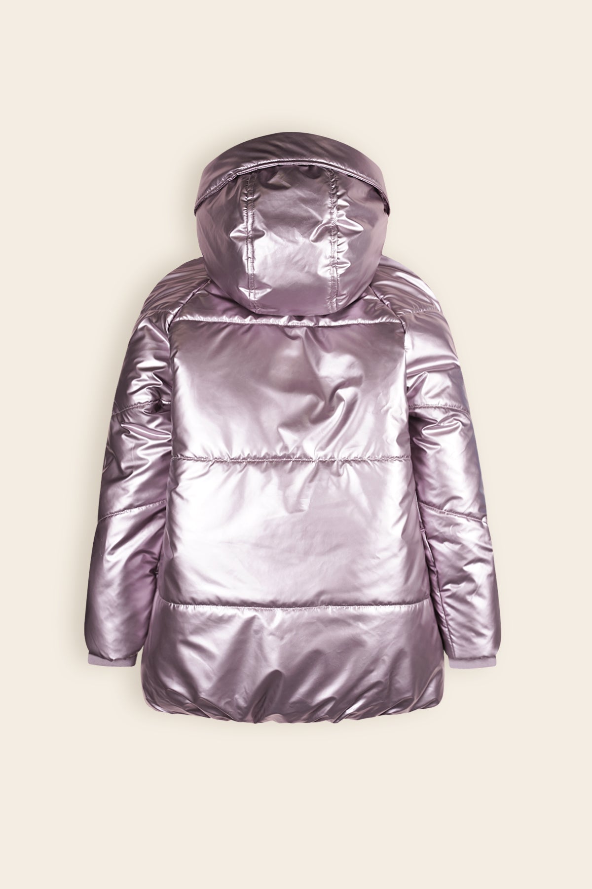 Baybee Halflange Satijnen Winterjas met Capuchon Metallic Roze