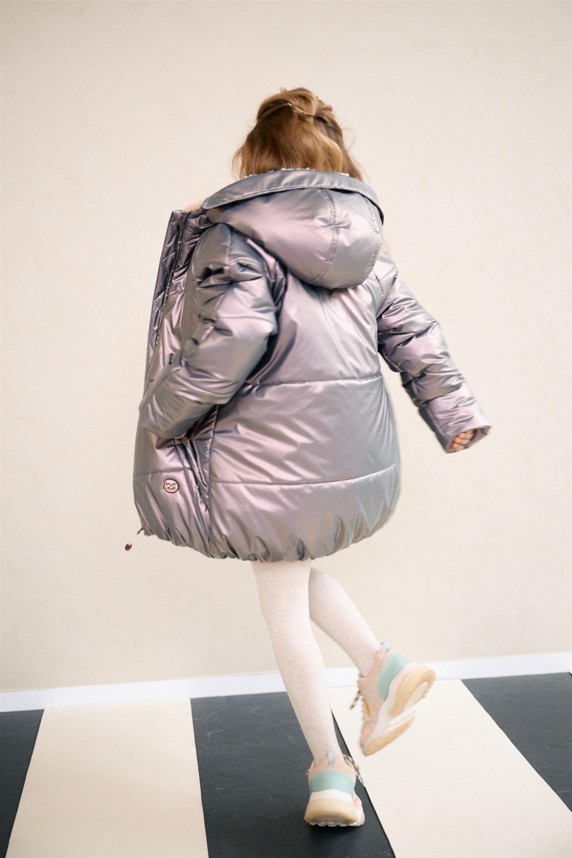 Baybee Halflange Satijnen Winterjas met Capuchon Metallic Roze