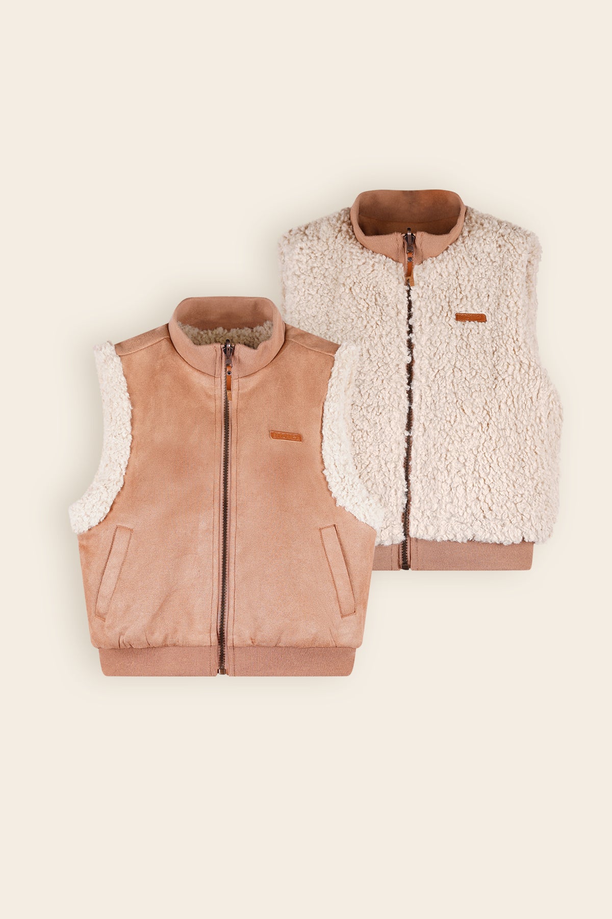 Kenna Reversible Gilet with Soft Fur & Suede Taupe