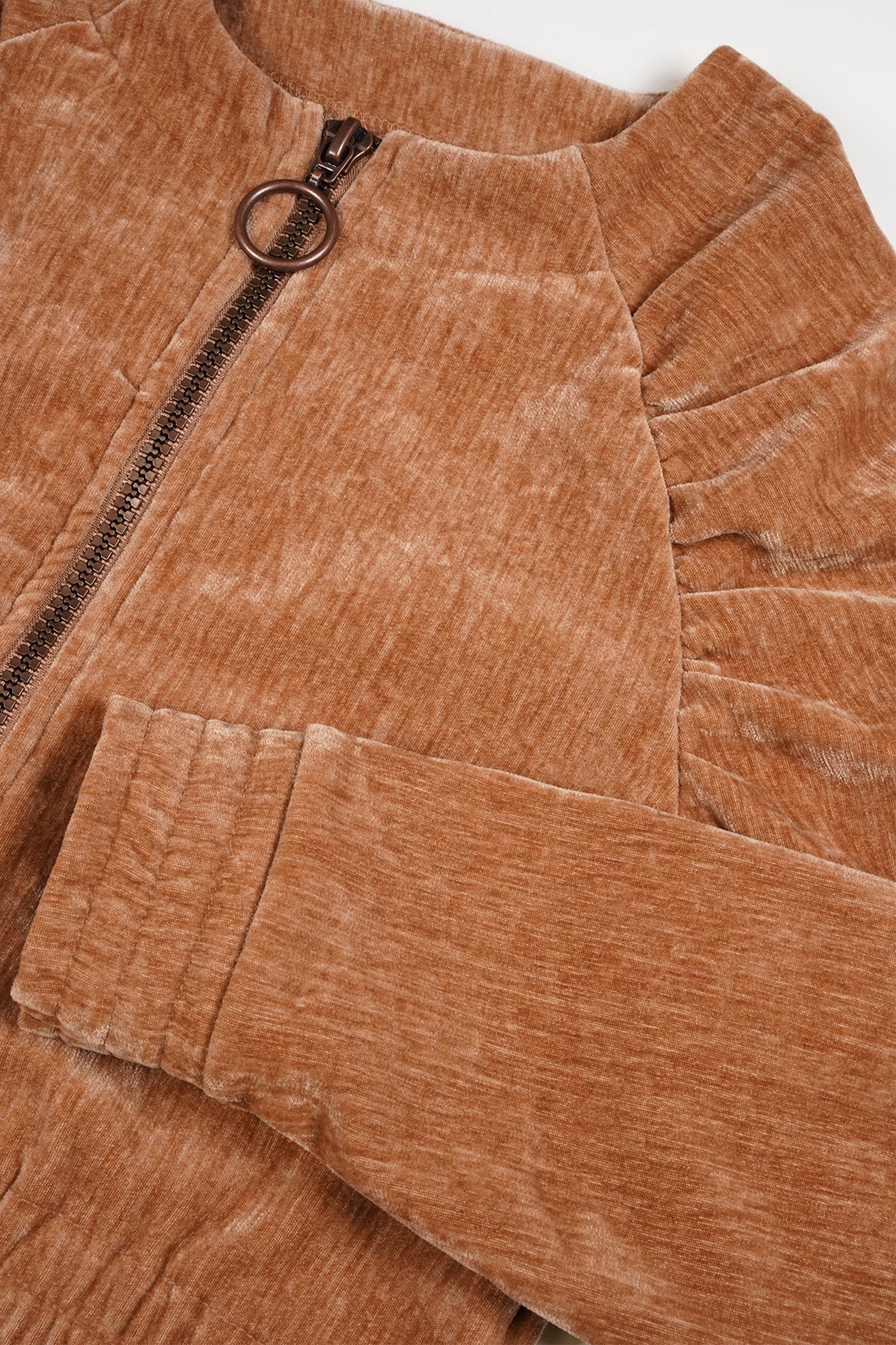 Doret Cropped Velvet Stretch Cardigan Taupe