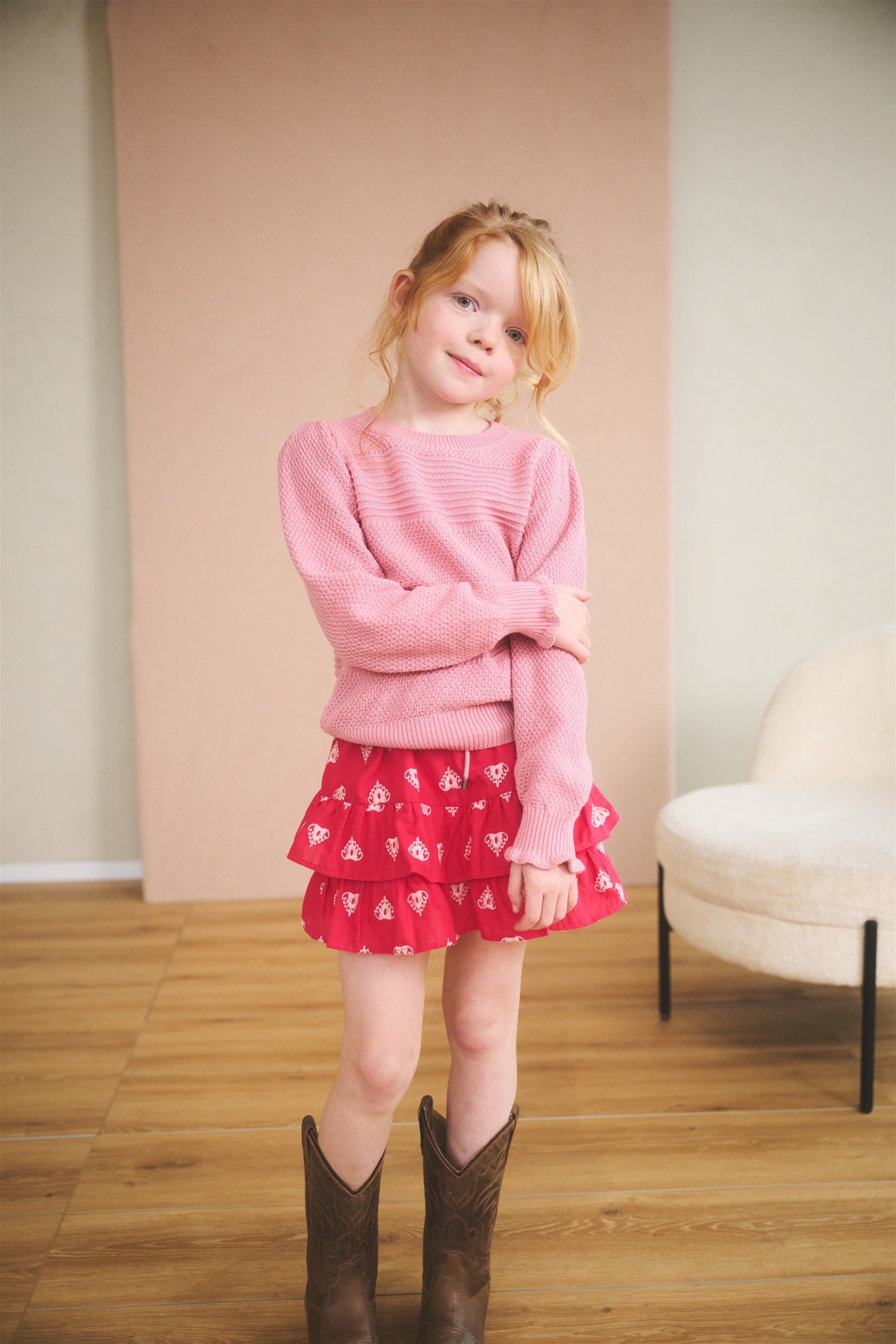 Kamelia Knitted Sweater with Puff Sleeves Old Pink