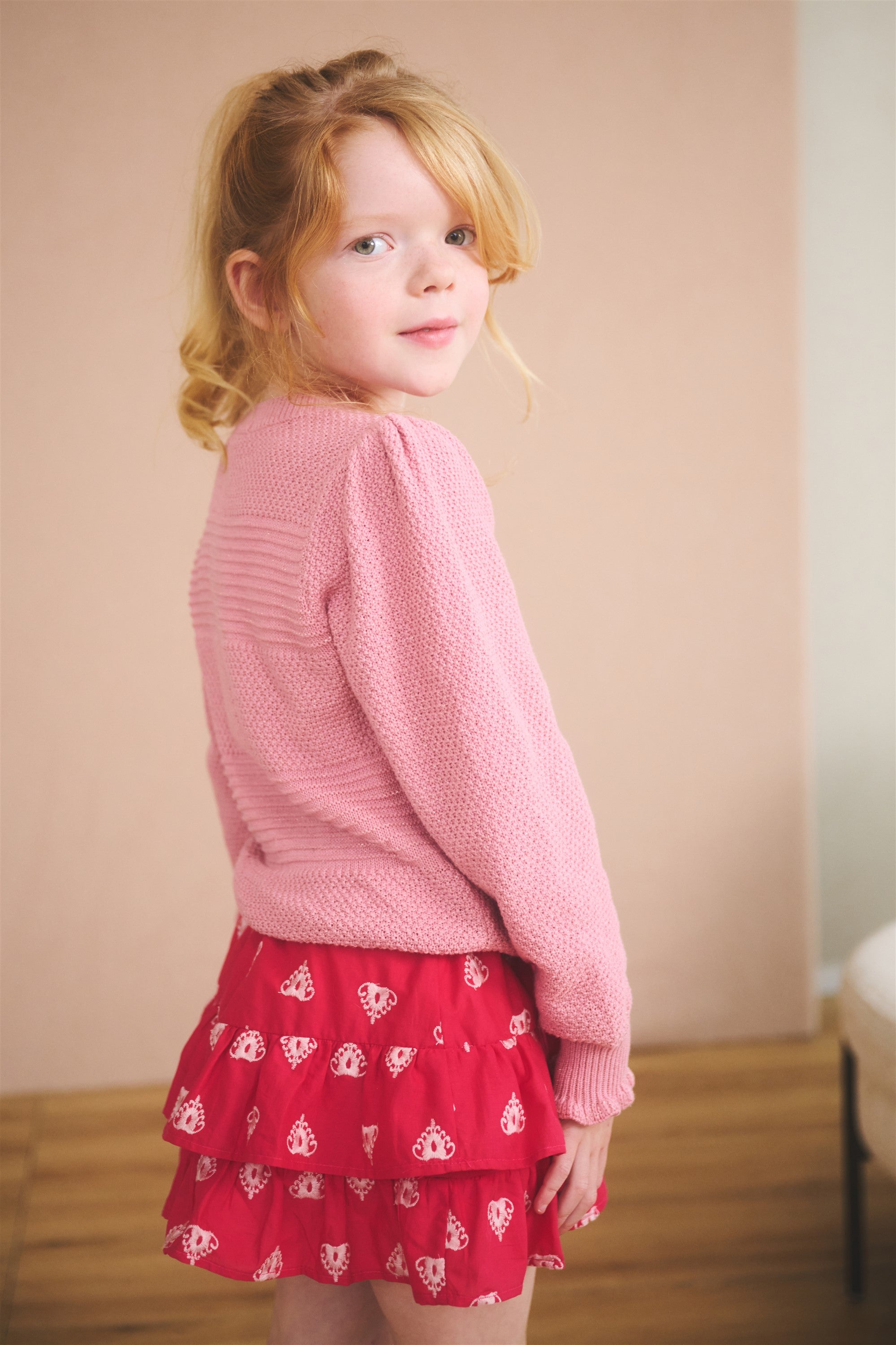 Kamelia Knitted Sweater with Puff Sleeves Old Pink