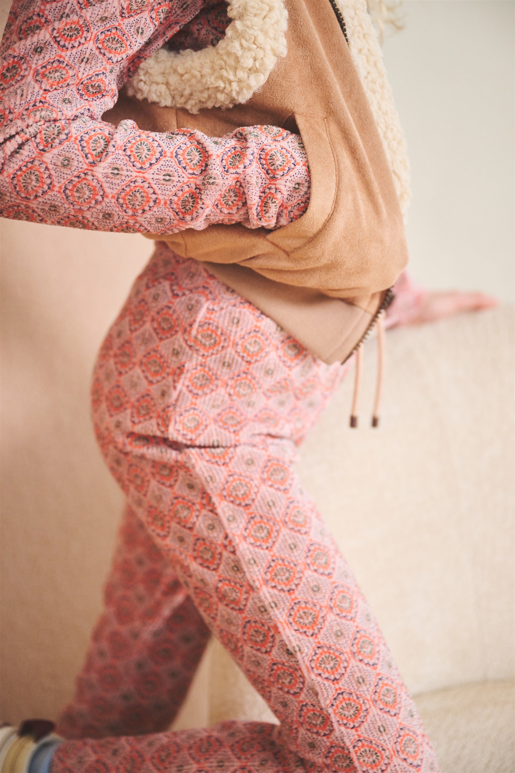 Sady Printed Velor Rib Jersey Pants Soft Pink
