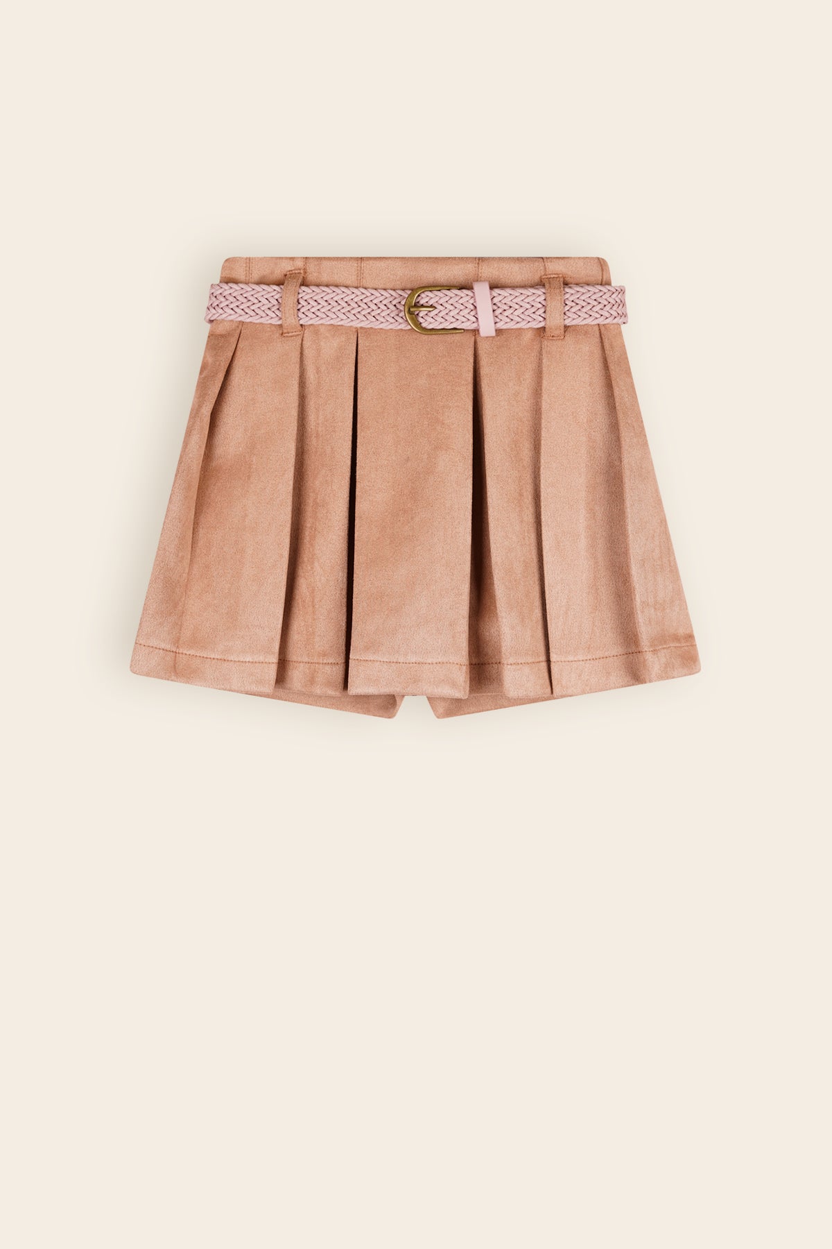 Kanten Blouse Ivoor & Suede Skort met Riem Taupe