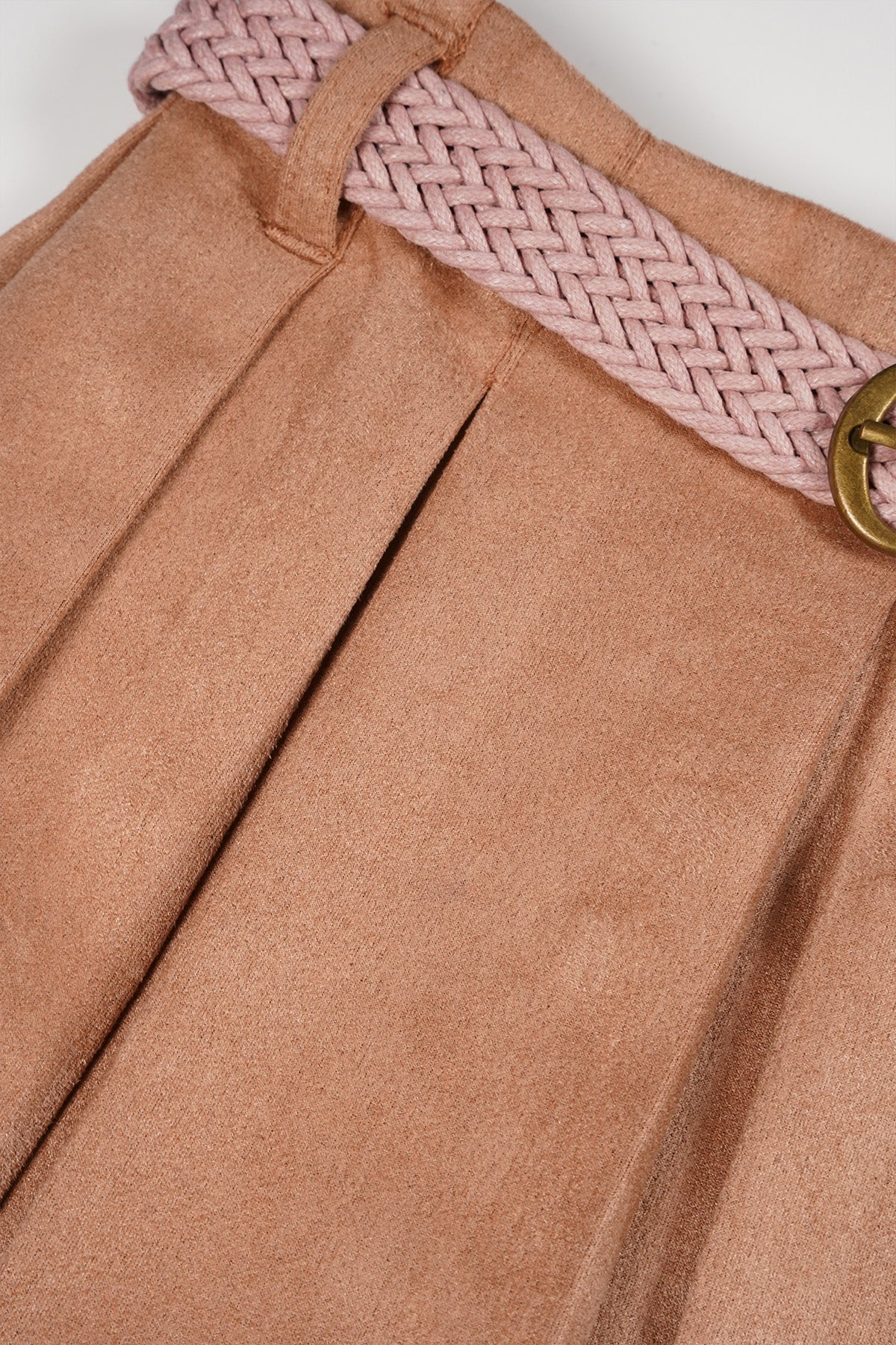 Kanten Blouse Ivoor & Suede Skort met Riem Taupe