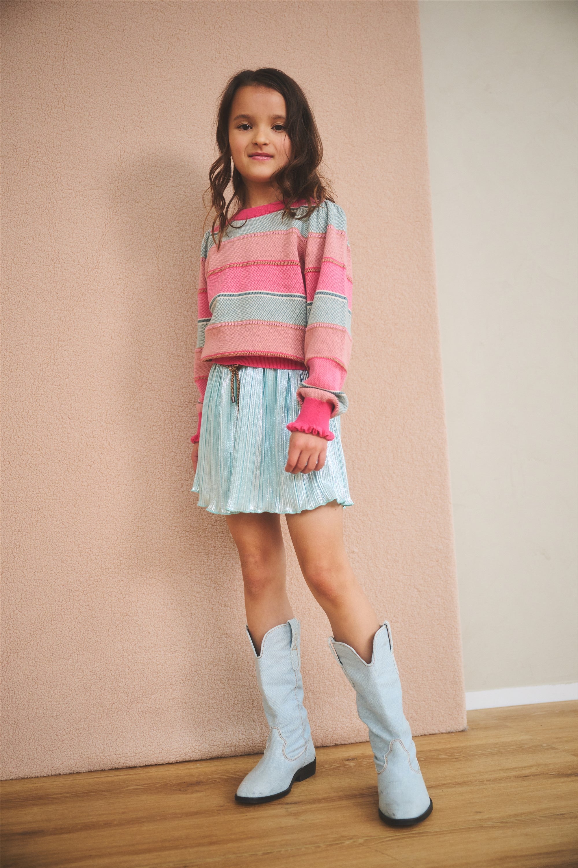 Nele Pleated Skirt with Foil Print Turquoise