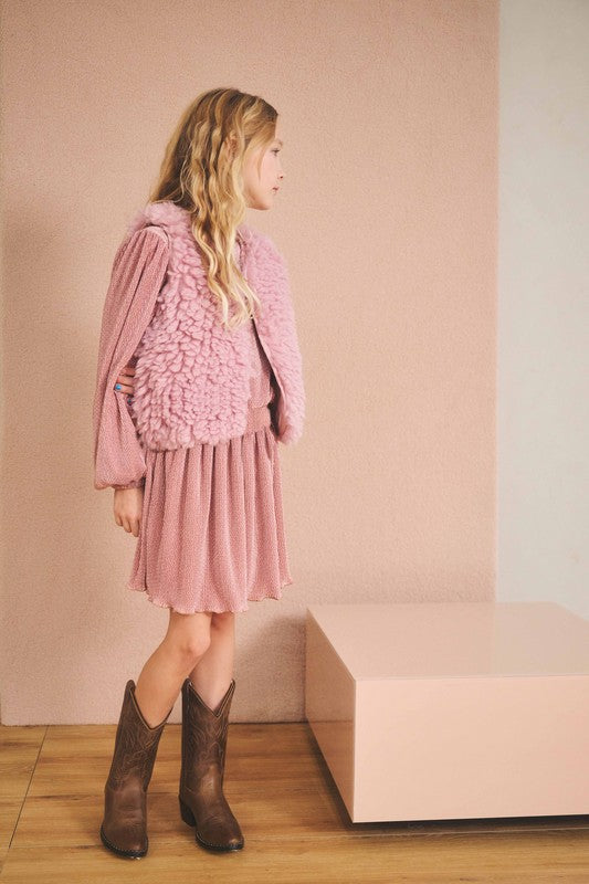 Miron Printed Pleated Dress Taupe