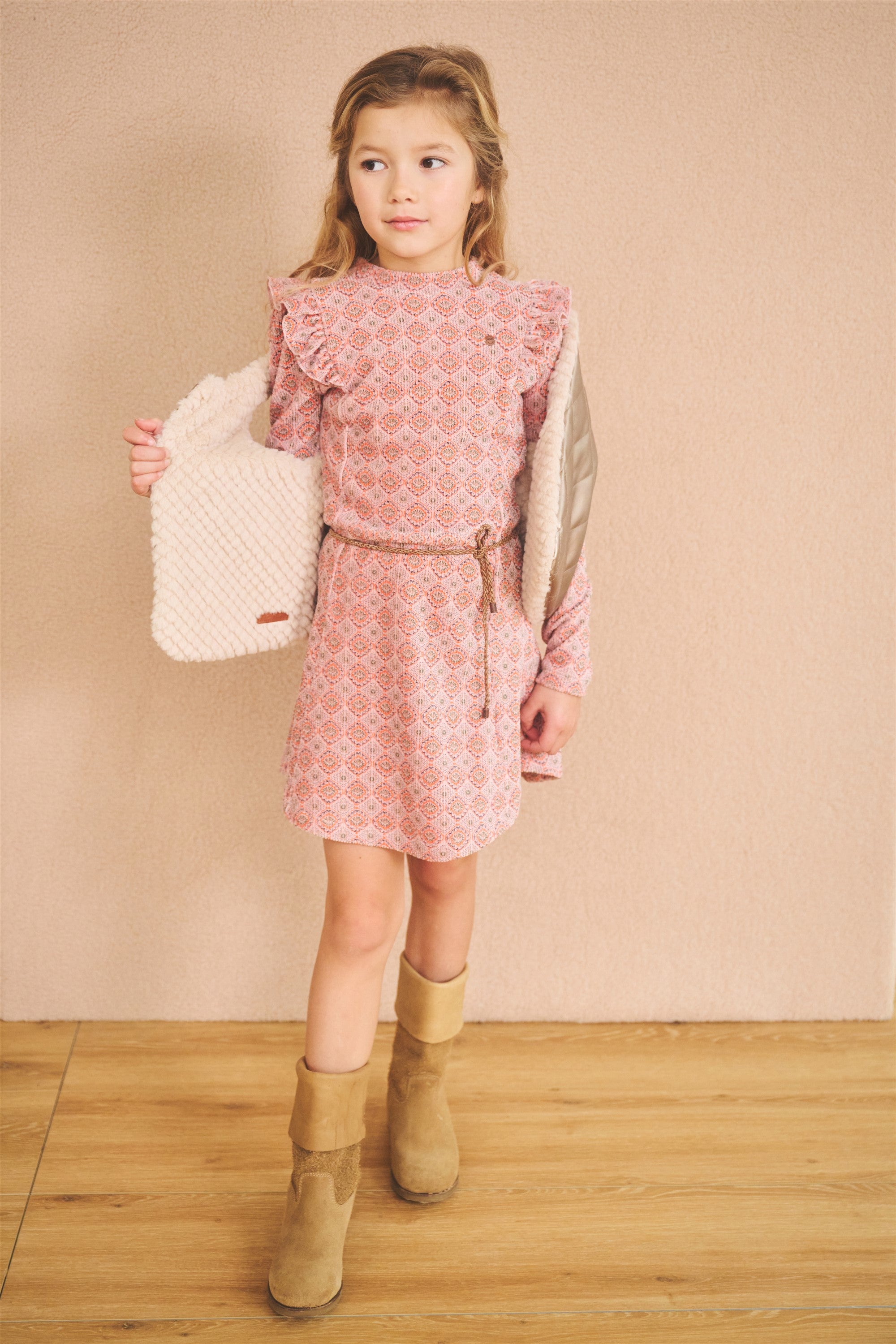 Max Printed Velor Rib Jersey Dress Soft Pink AOP