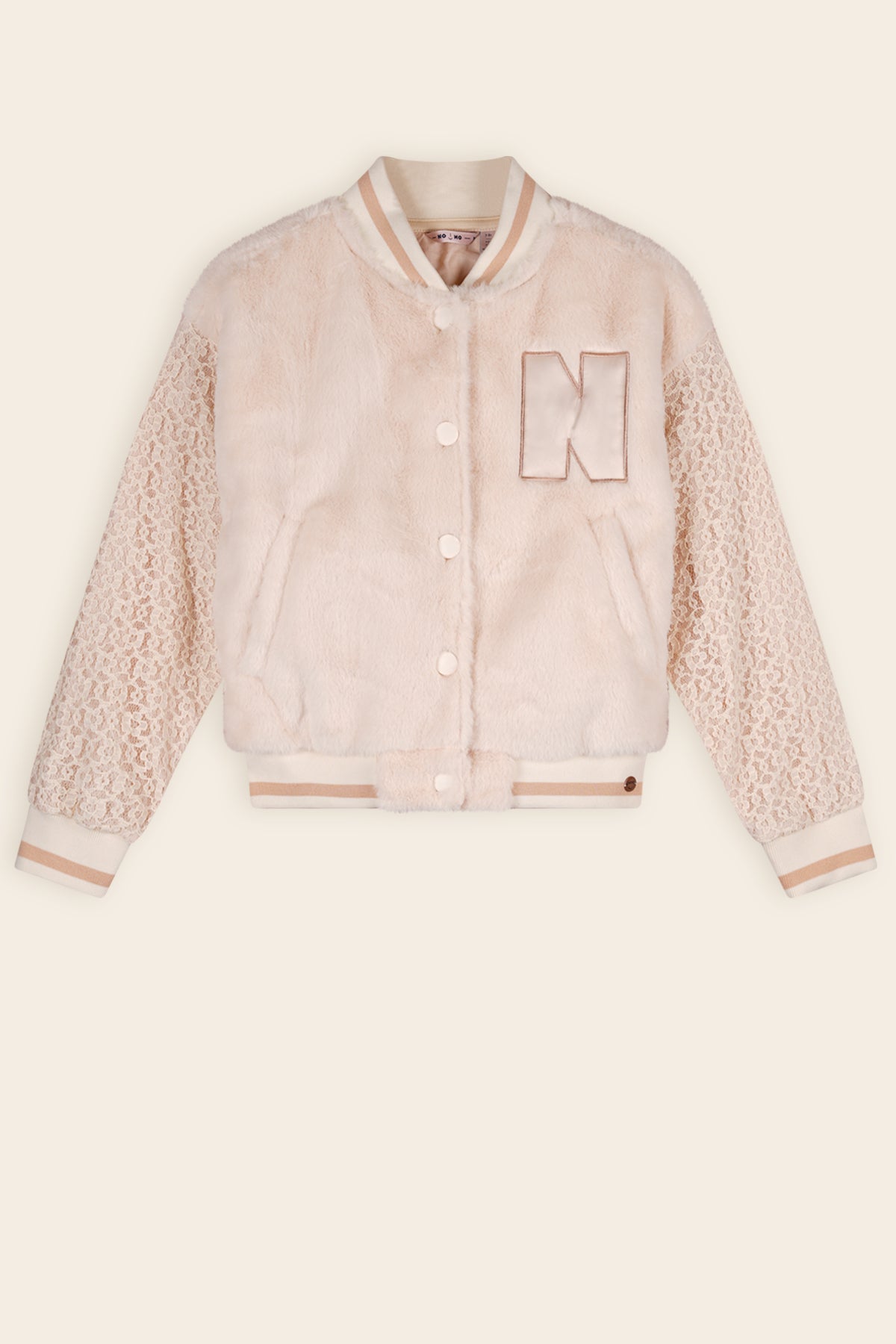 Darsy Varsity Jacket with Lace Sleeves Ivory