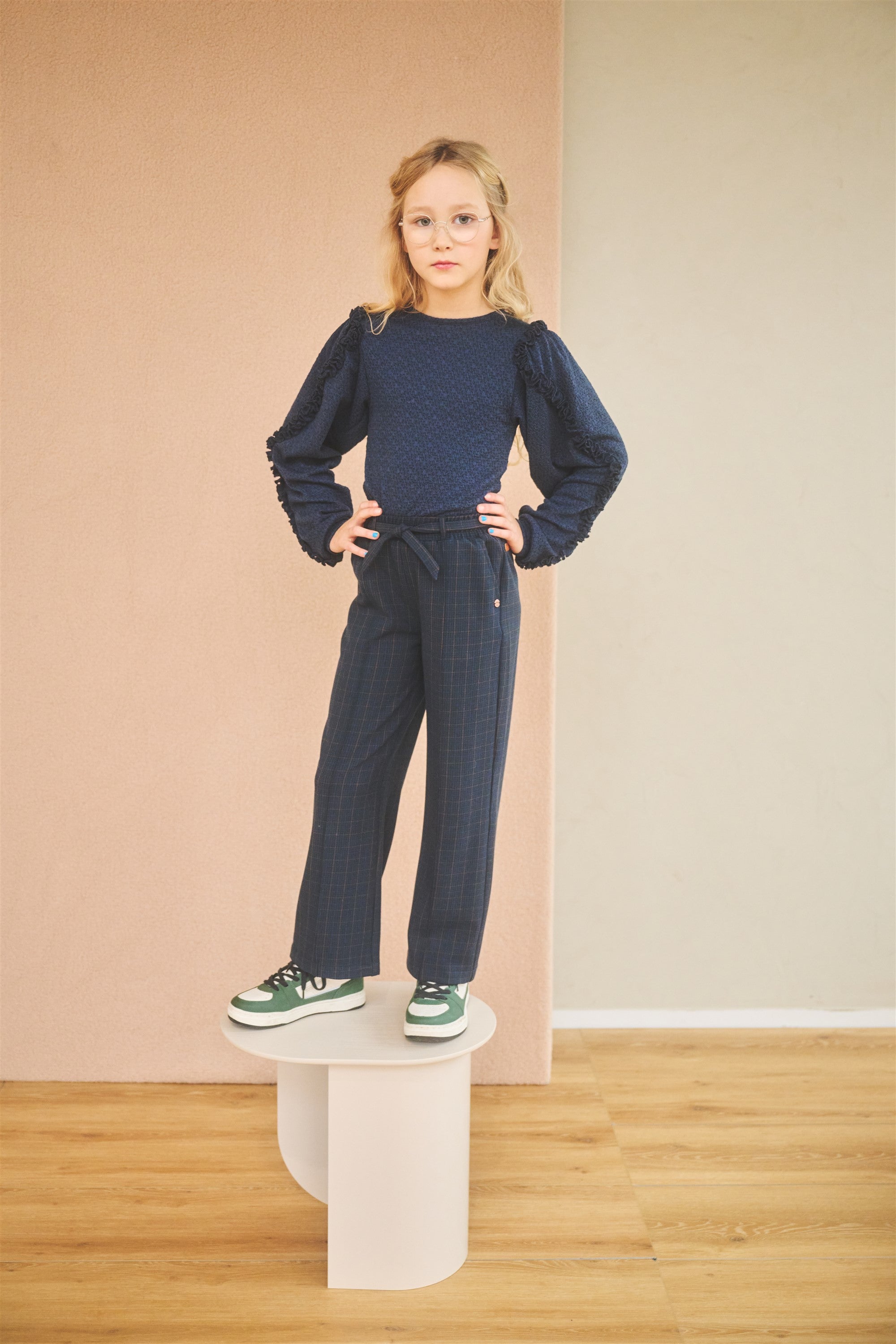 Kysa Fancy Jersey Tshirt with Puff Sleeves Navy