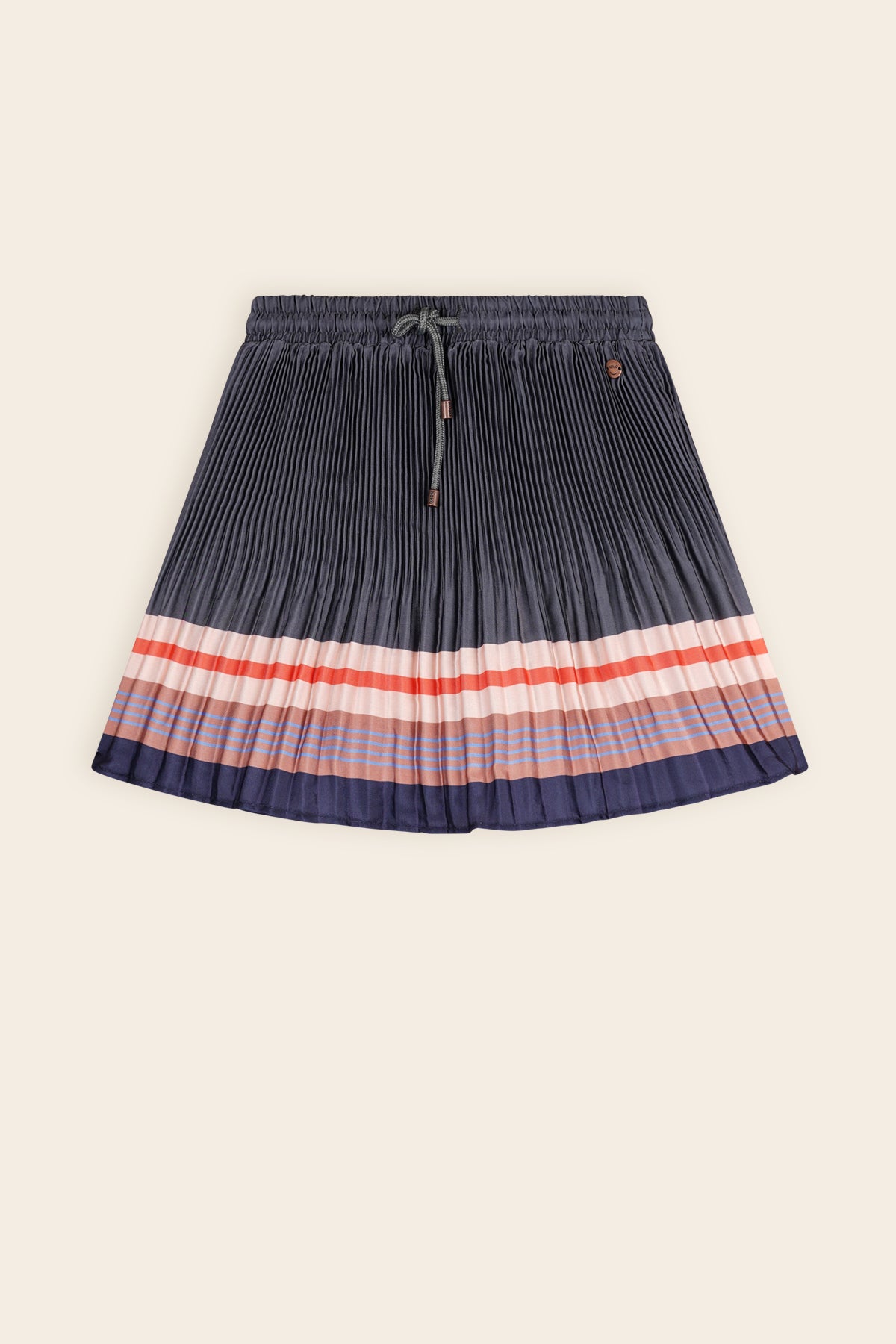 Nulan Satin Pleated Skirt with Border Print Navy