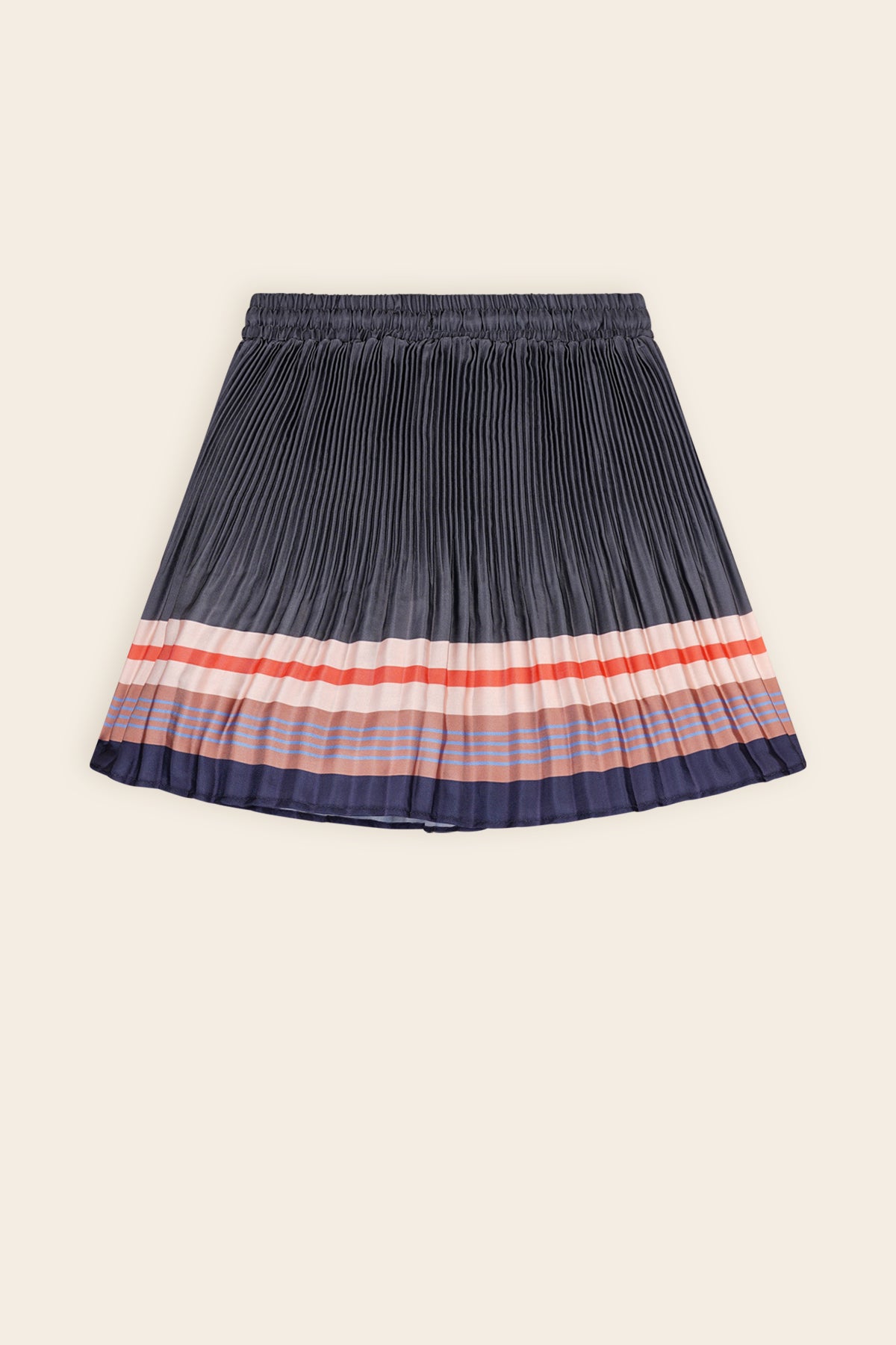 Nulan Satin Pleated Skirt with Border Print Navy