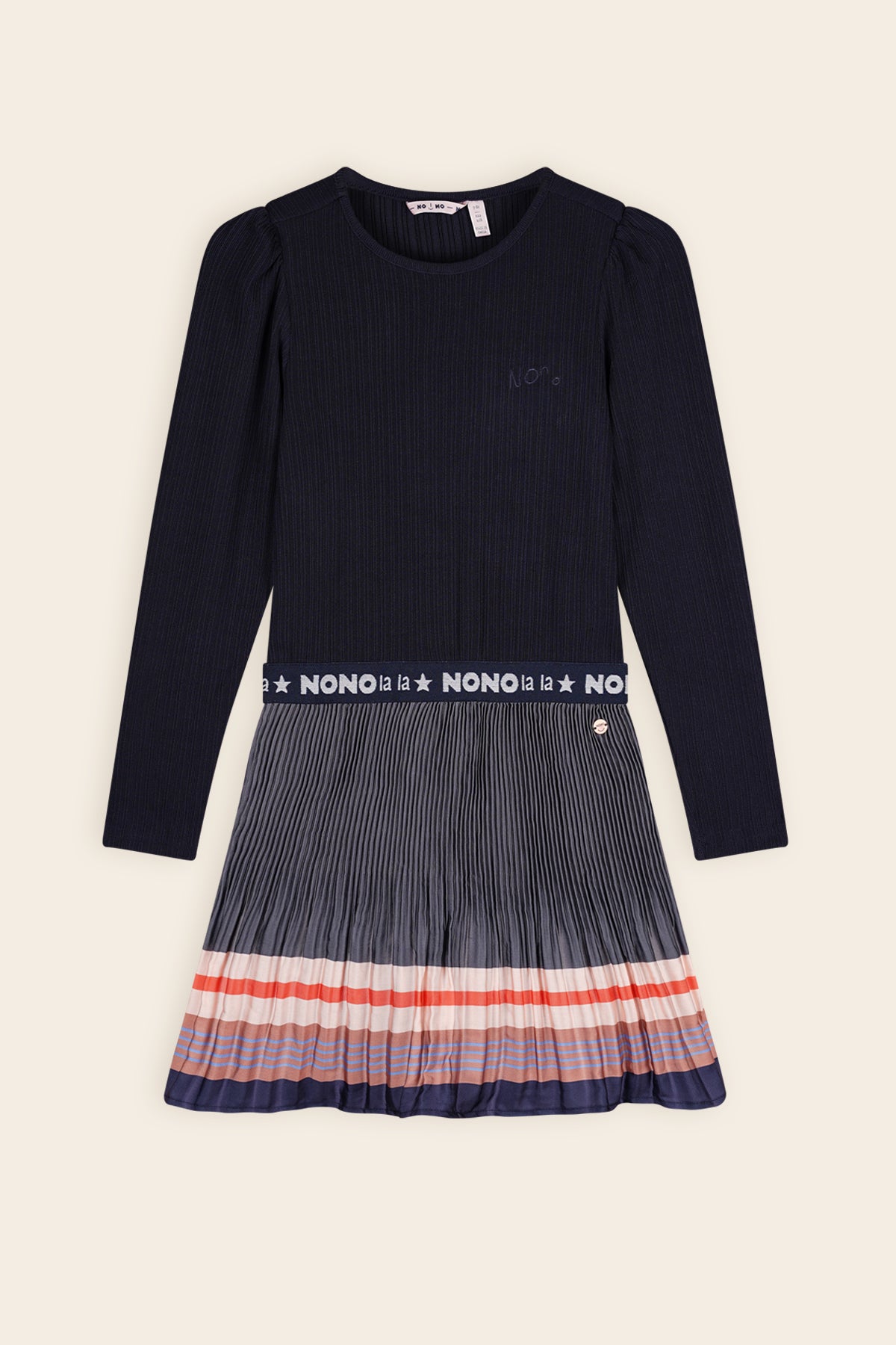 Mika Combi Dress with Satin Border Print Skirt Part Navy