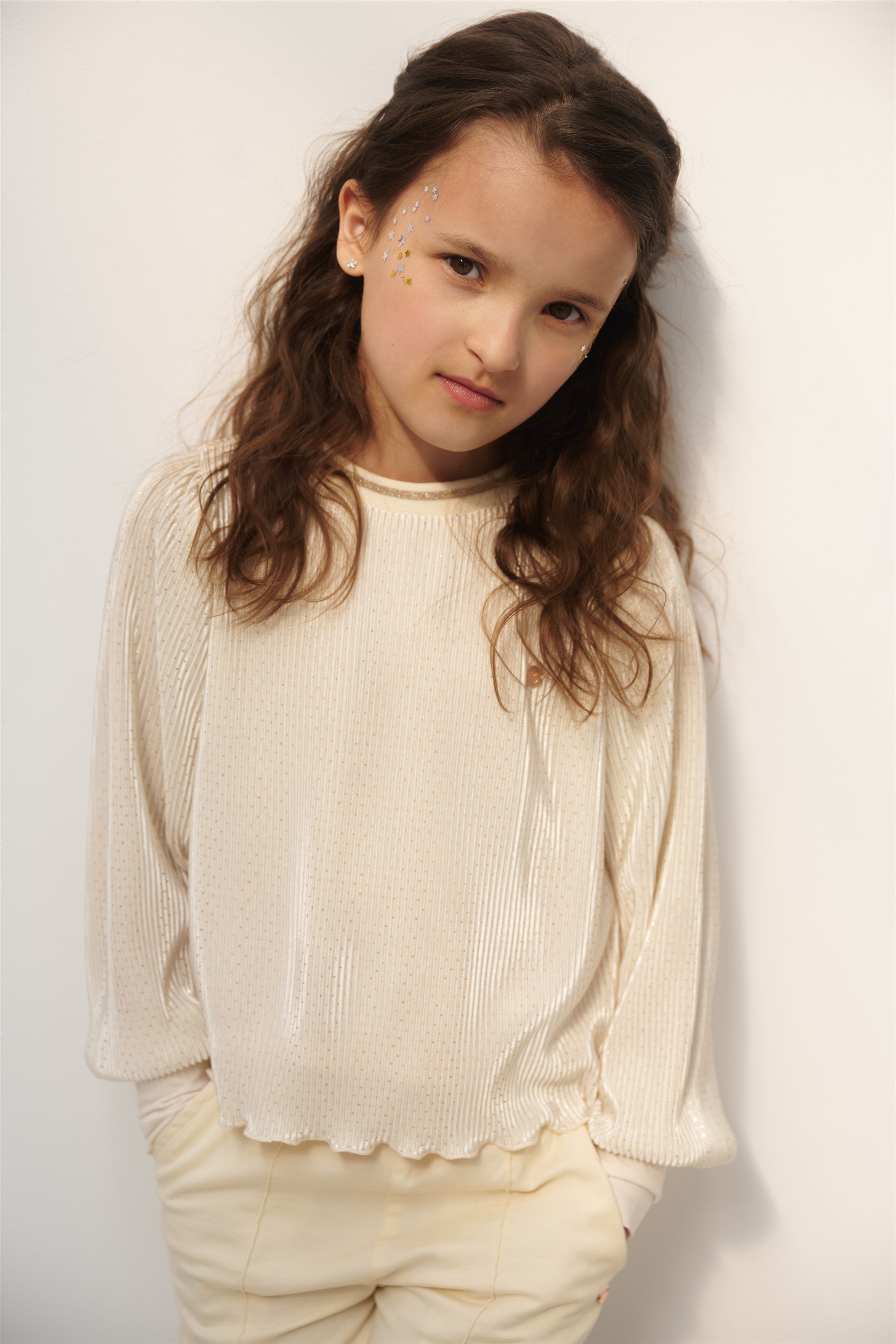 Tisja Geprinte Plissee Blouse Ivoor