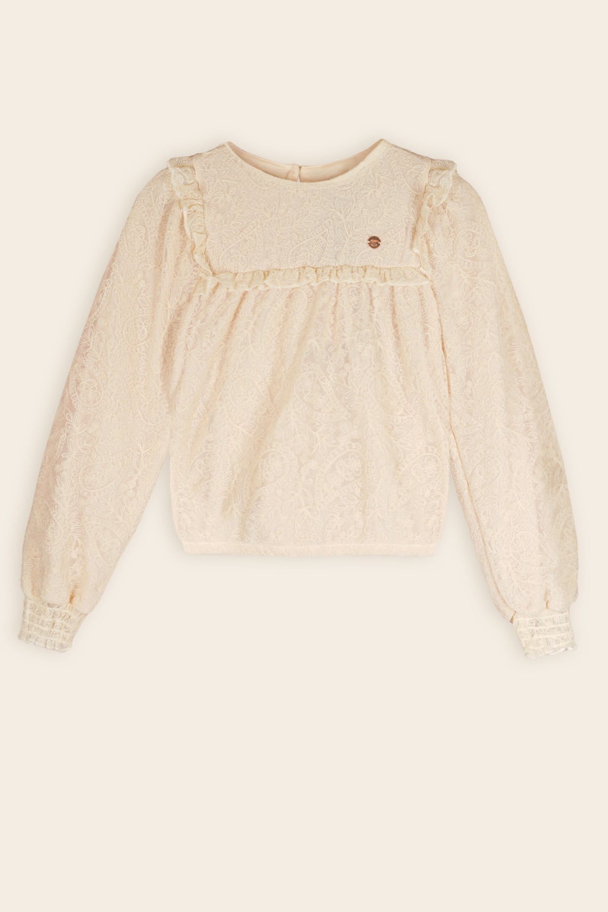 Tirzy Geborduurde Mesh Blouse Ivoor