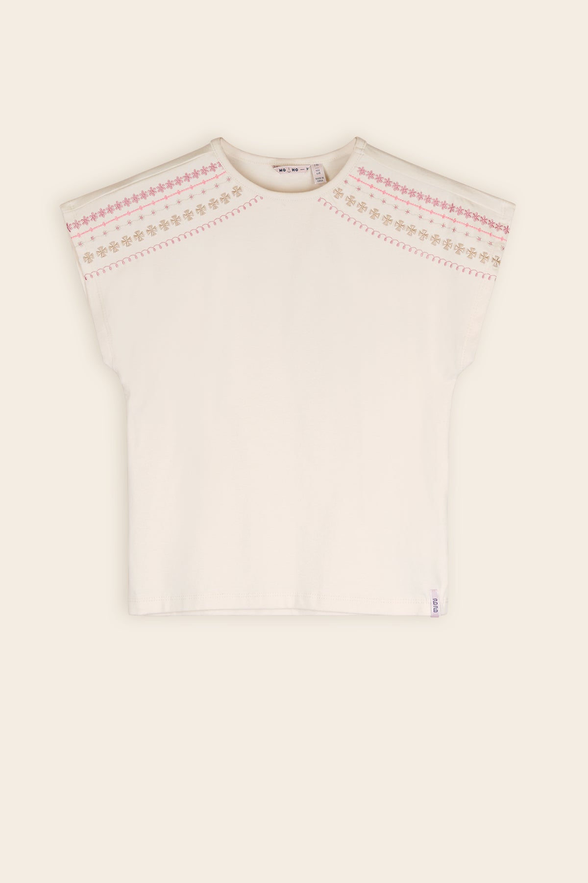 Kaby Tshirt met Borduur Ivoor