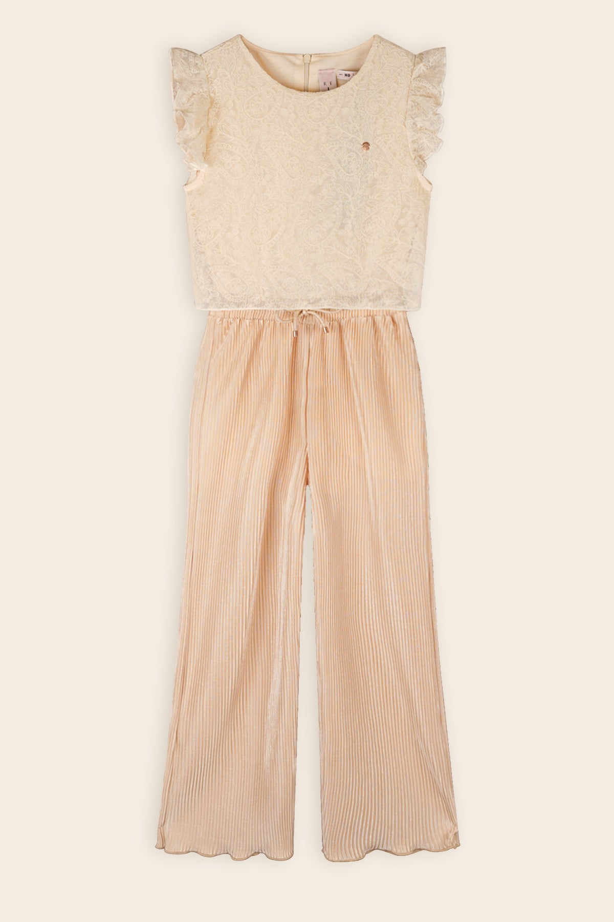 Semma Plissee Jumsuit met Kanten Top Zand