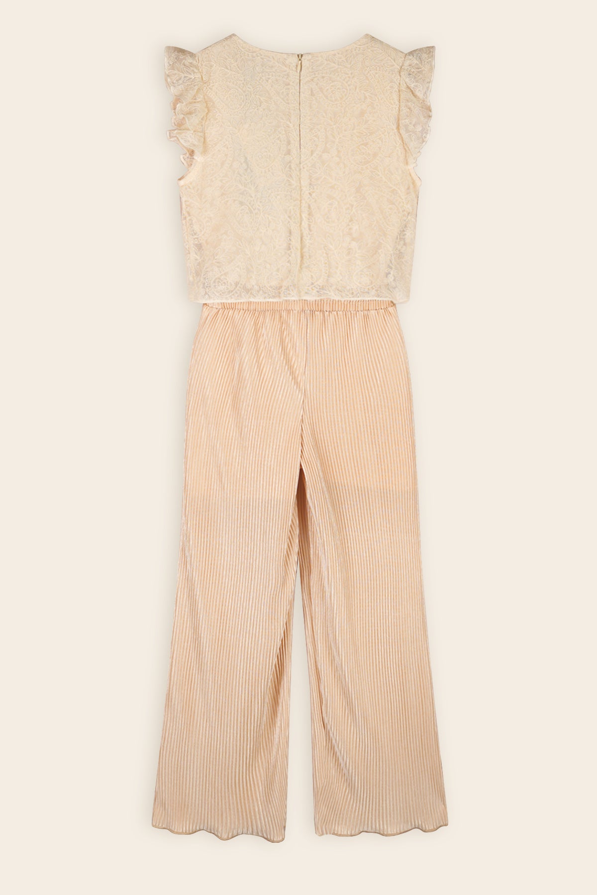 Semma Plissee Jumsuit met Kanten Top Zand