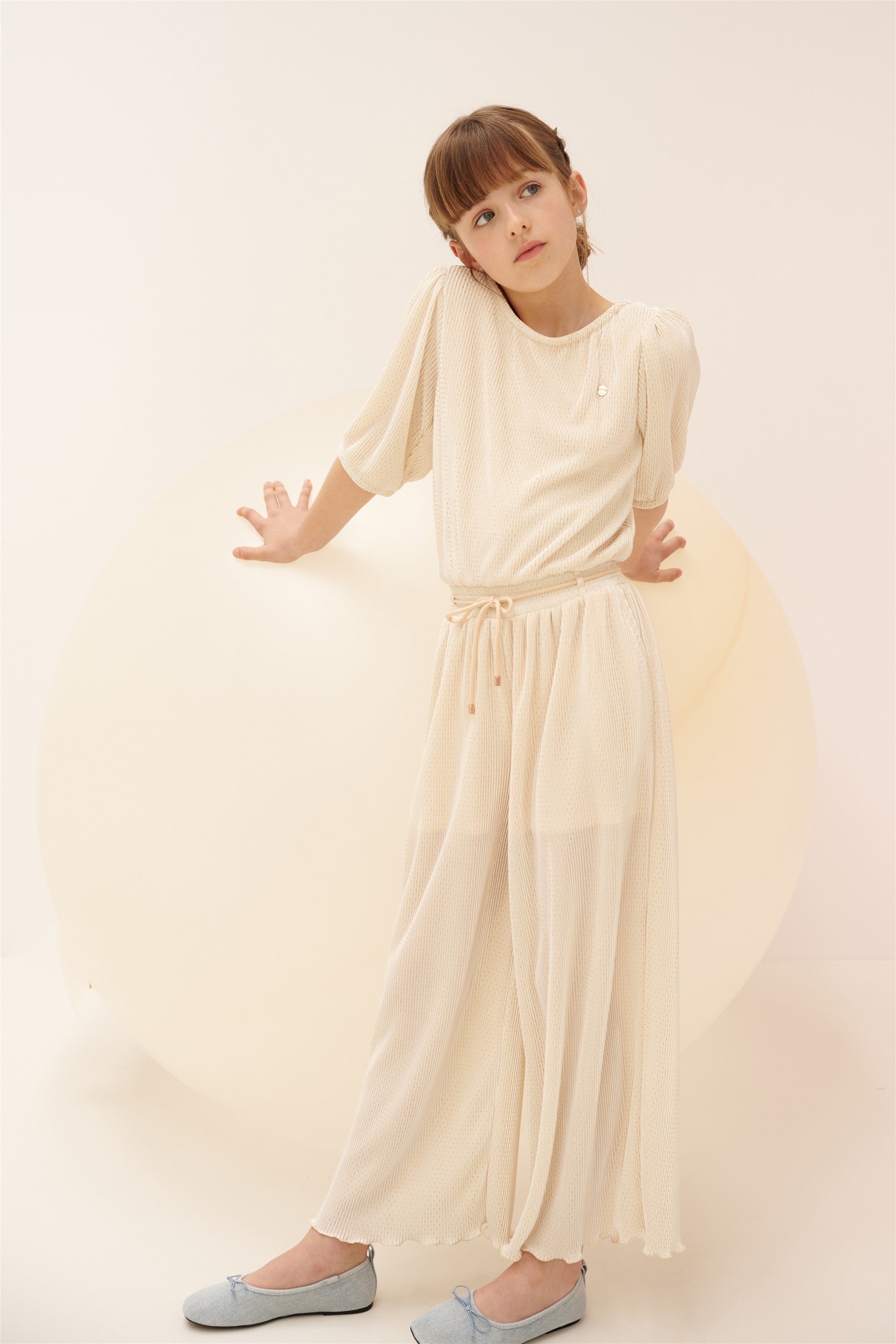 Sulai Geprinte Plissee Jumpsuit Licht Goud