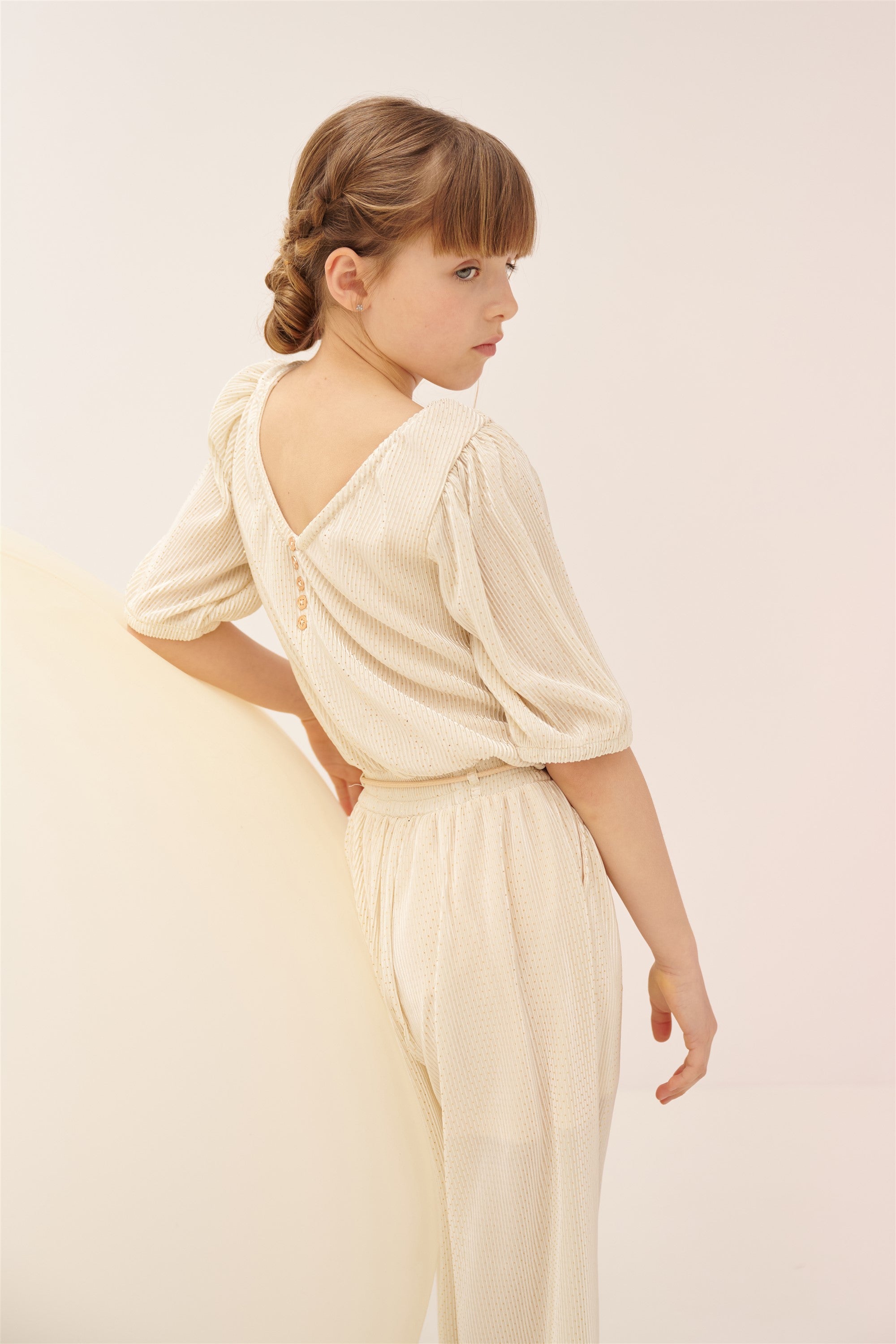 Sulai Geprinte Plissee Jumpsuit Licht Goud
