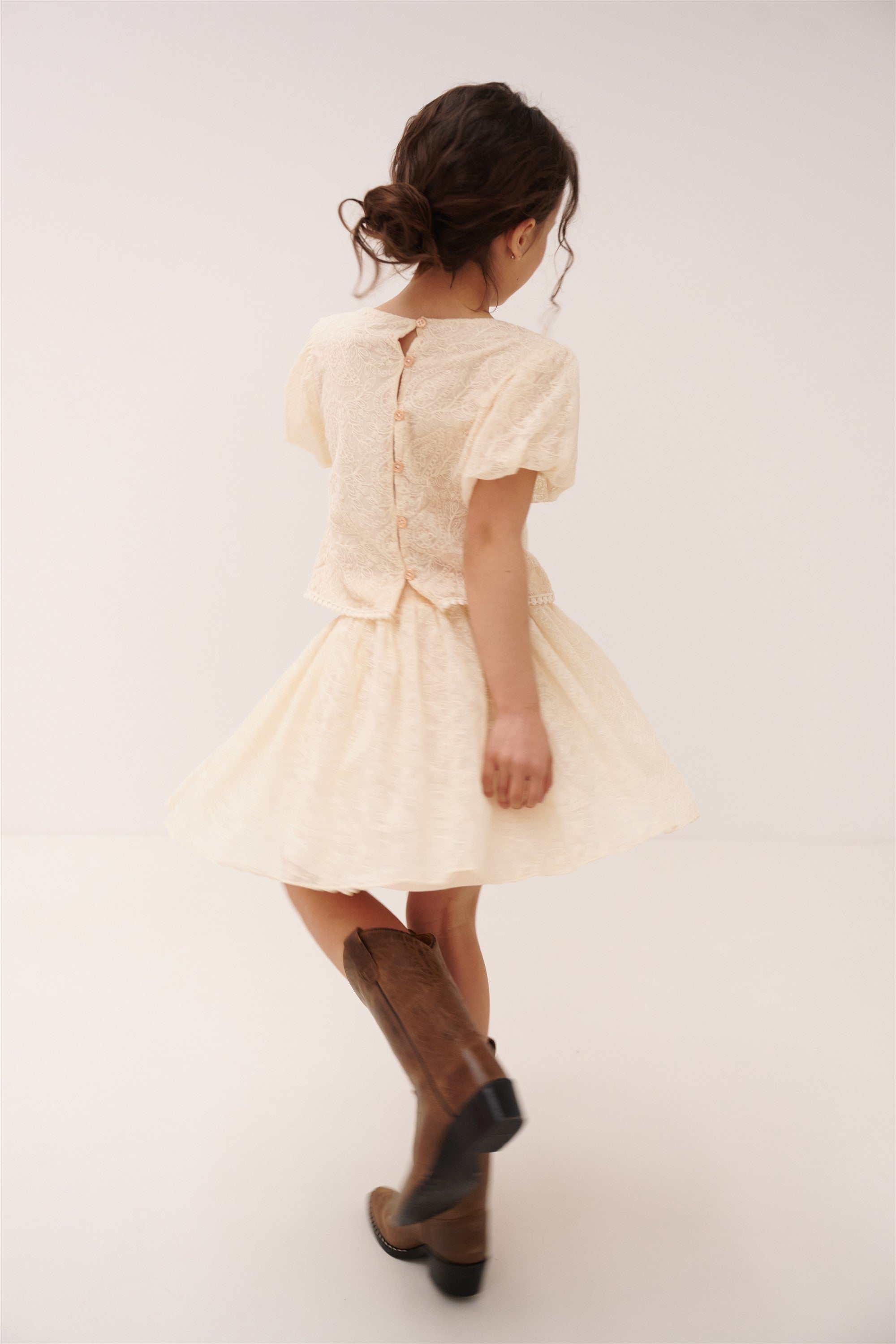 Ninu Geborduurde Mesh Rok Ivoor