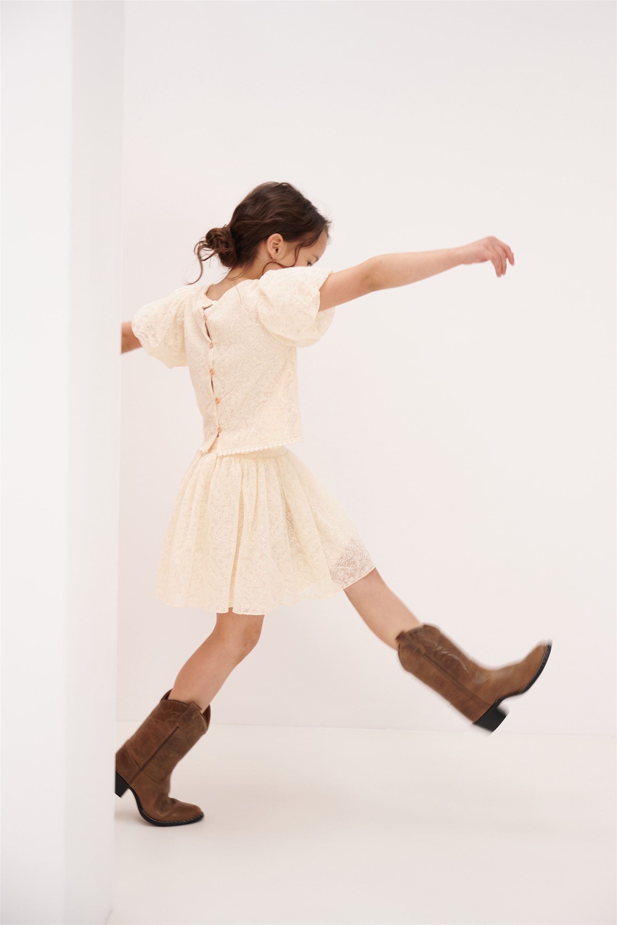 Ninu Geborduurde Mesh Rok Ivoor