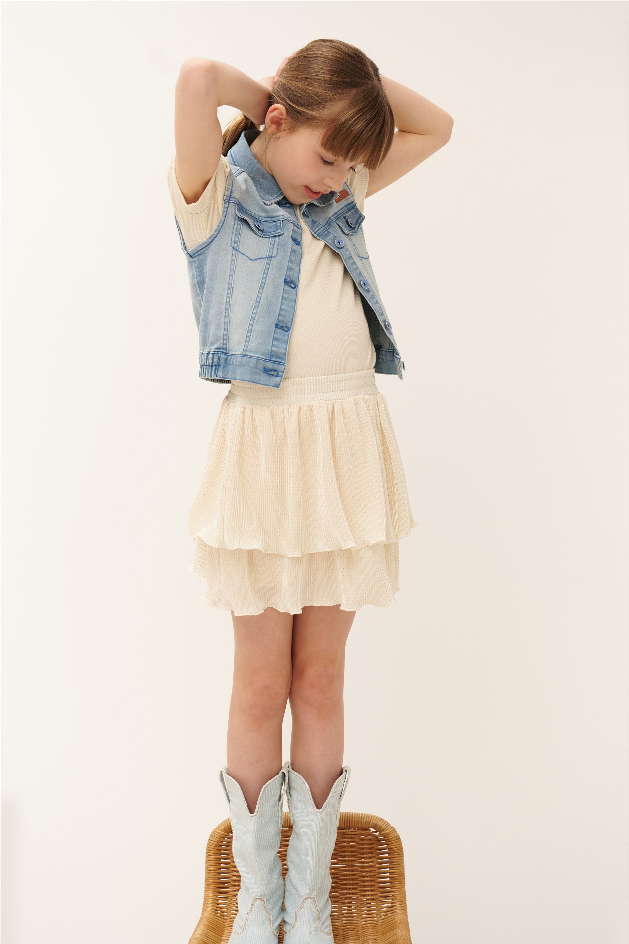 Norah Geprinte Plissee Rok Licht Goud