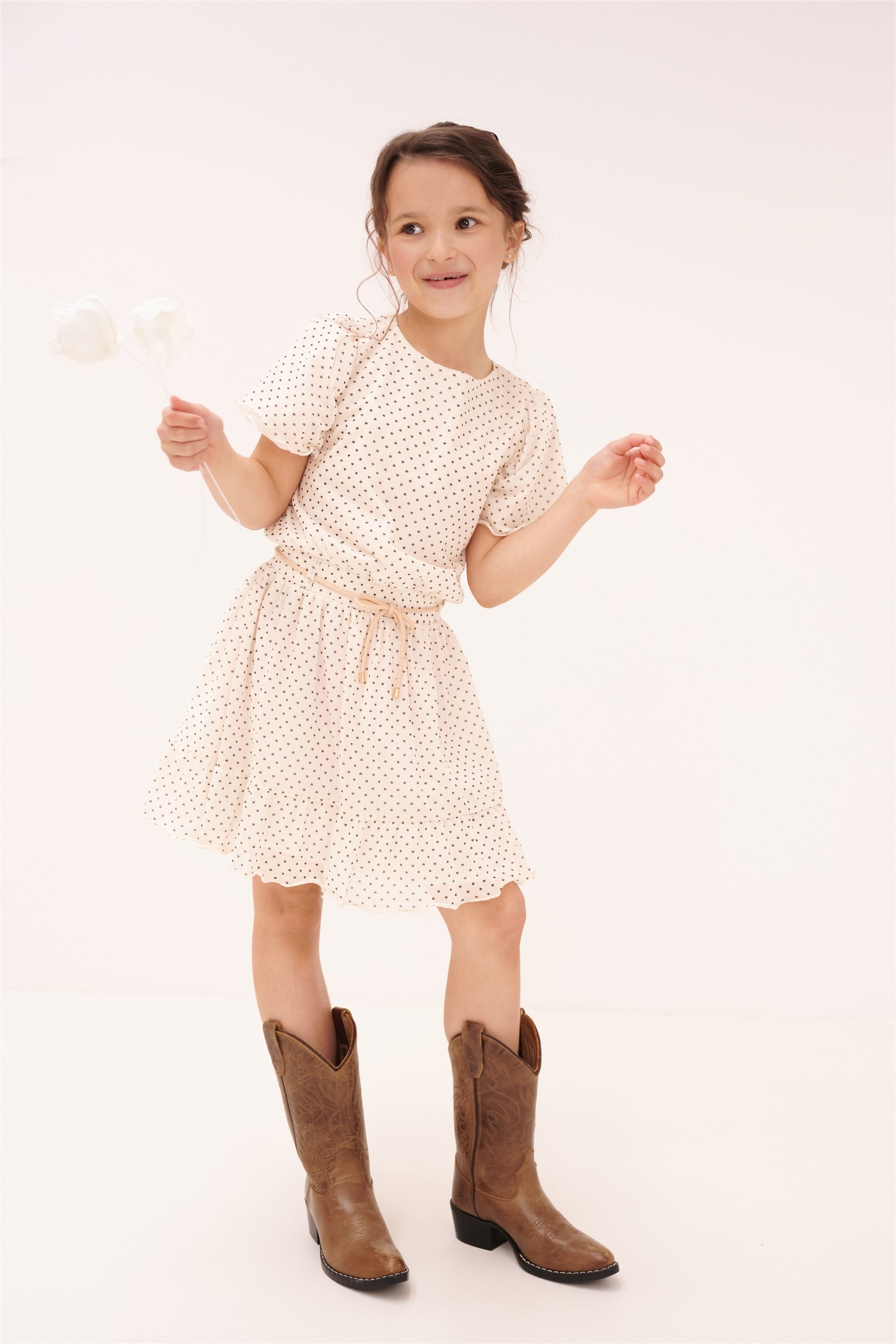 Mireal Geprinte Hartjes Mesh Jurk Ivoor