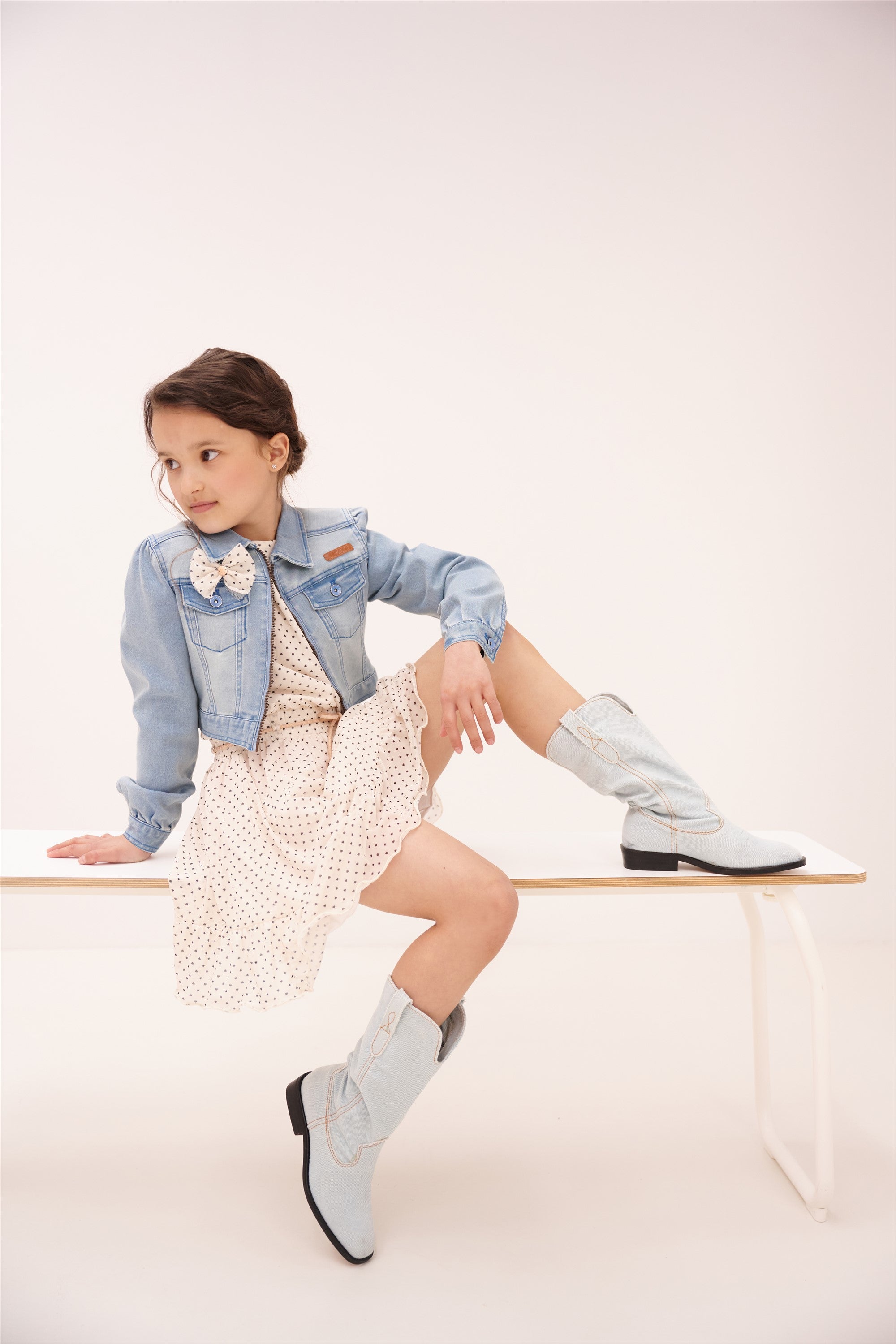 Mireal Geprinte Hartjes Mesh Jurk Ivoor