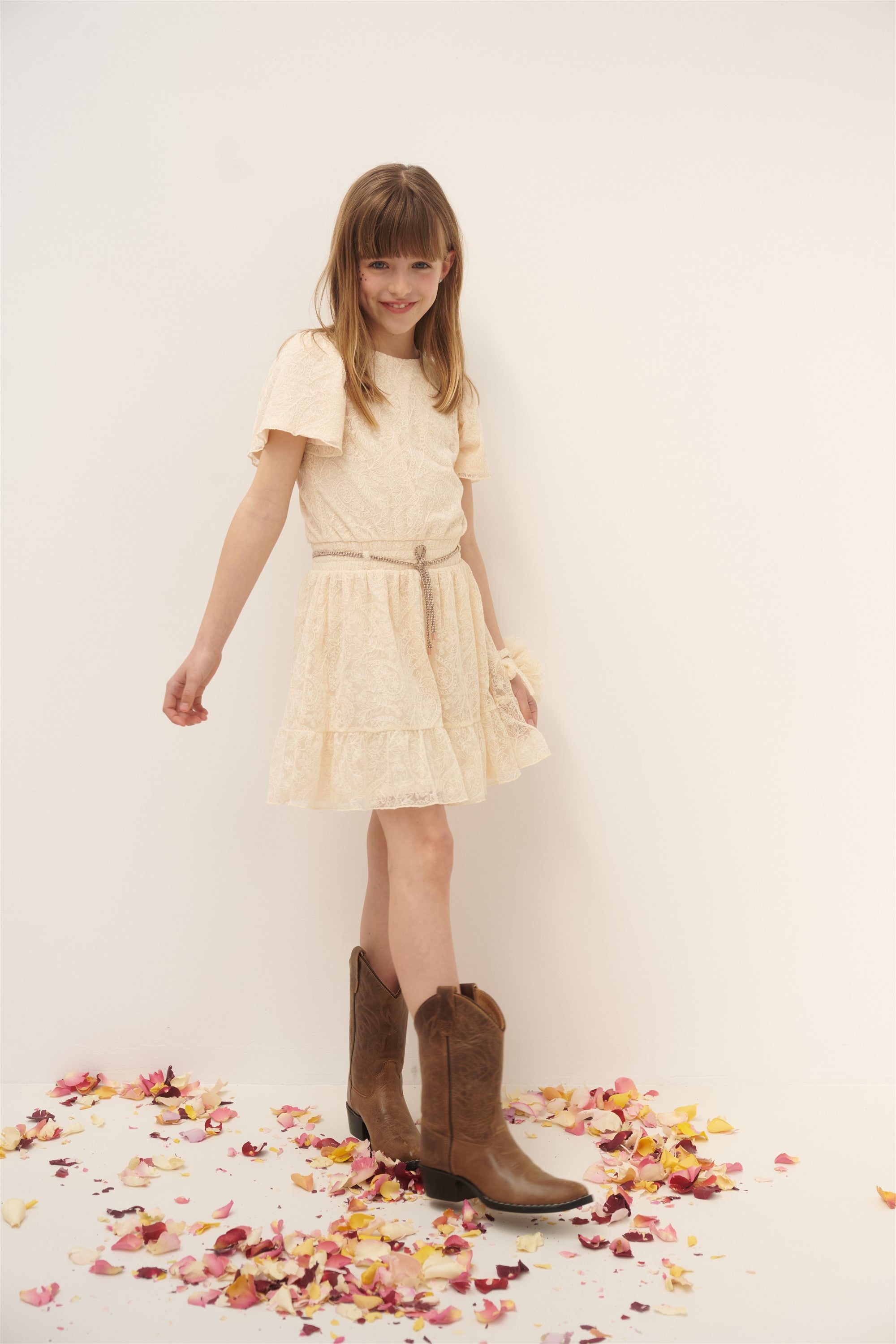 Mireal Geborduurde Mesh Jurk Ivoor