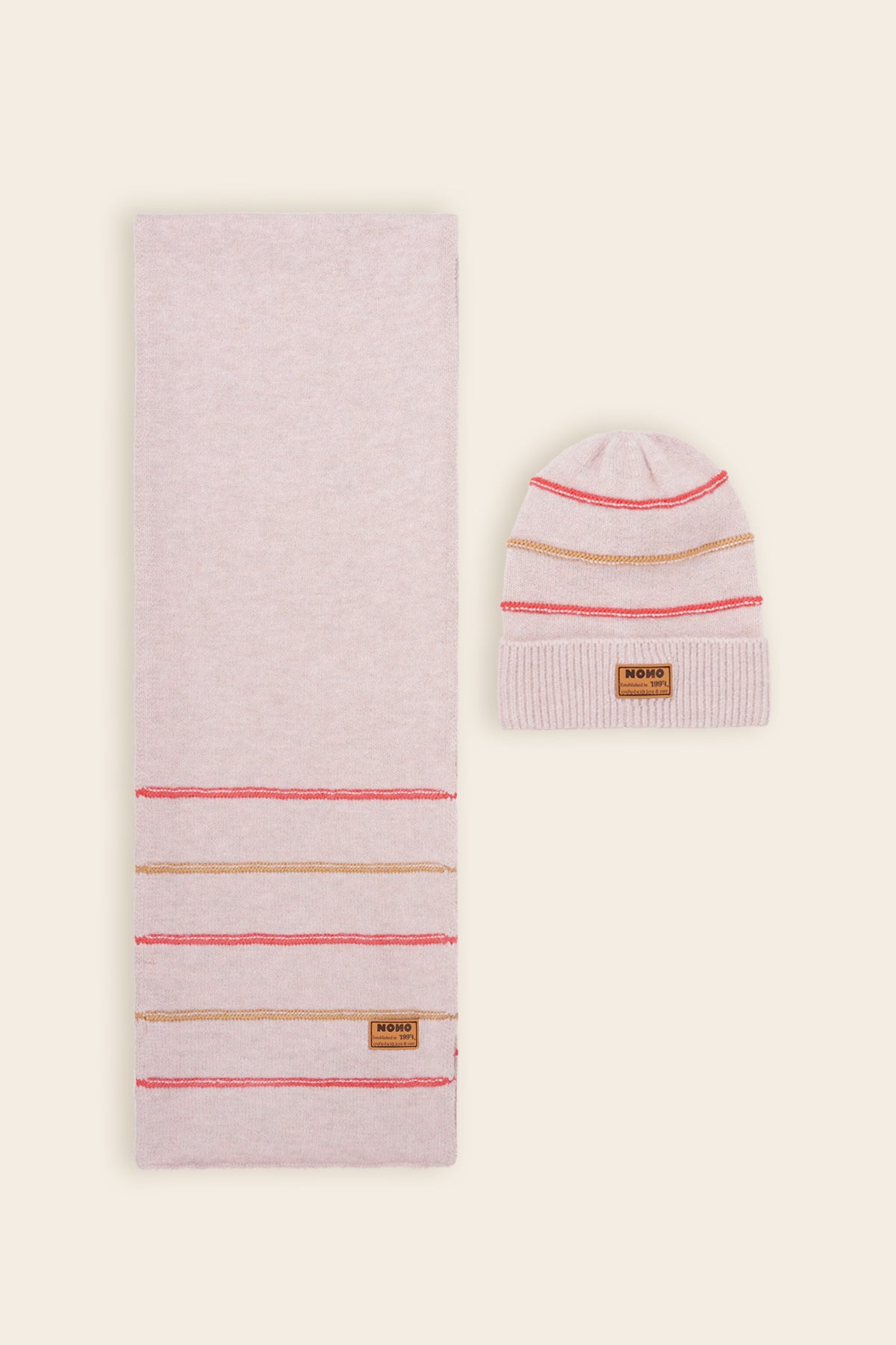 Razz Gestreepte Sjaal en Muts Set Roze