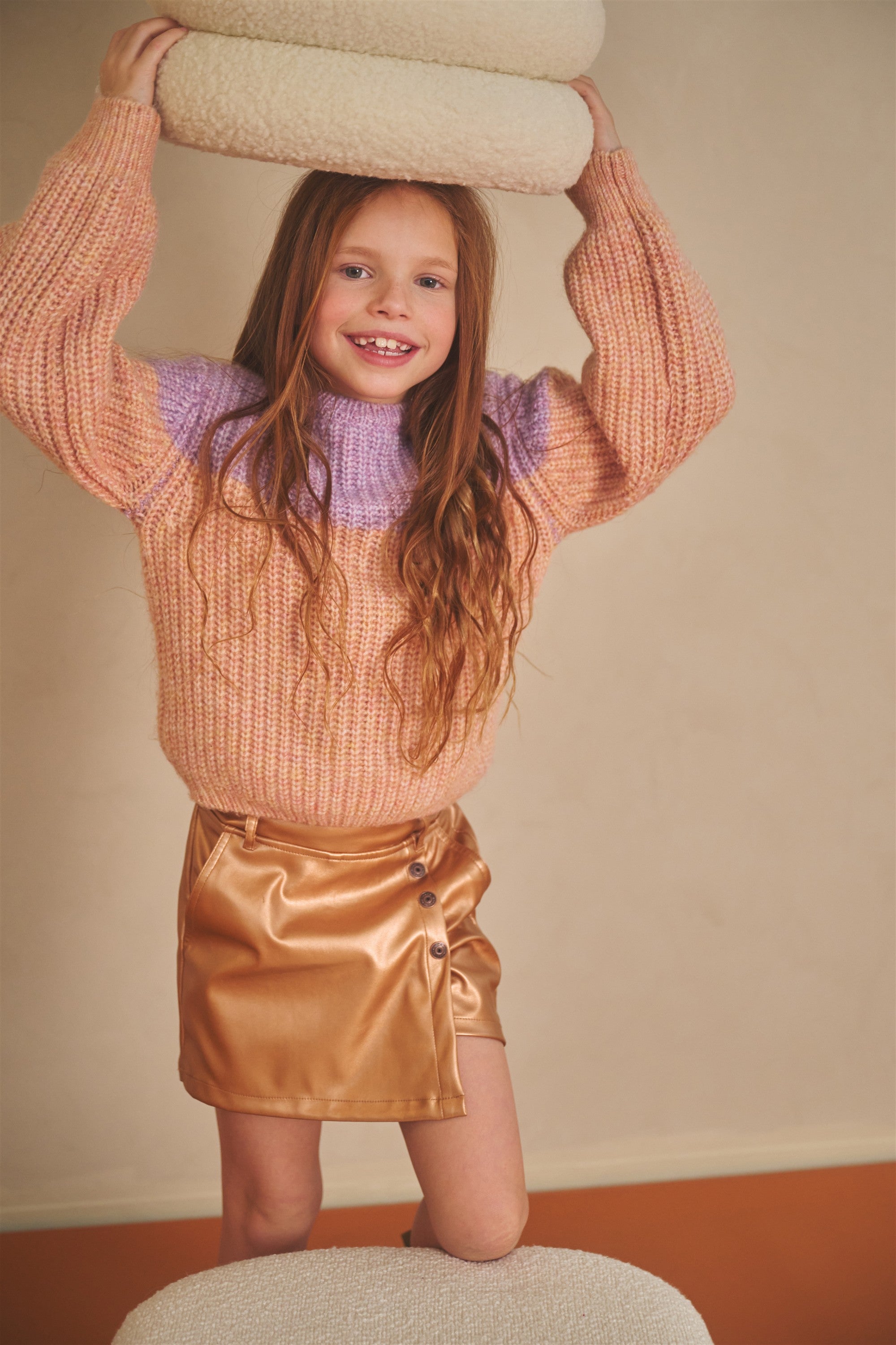Kem Colorblock Trui Lila/Oranje