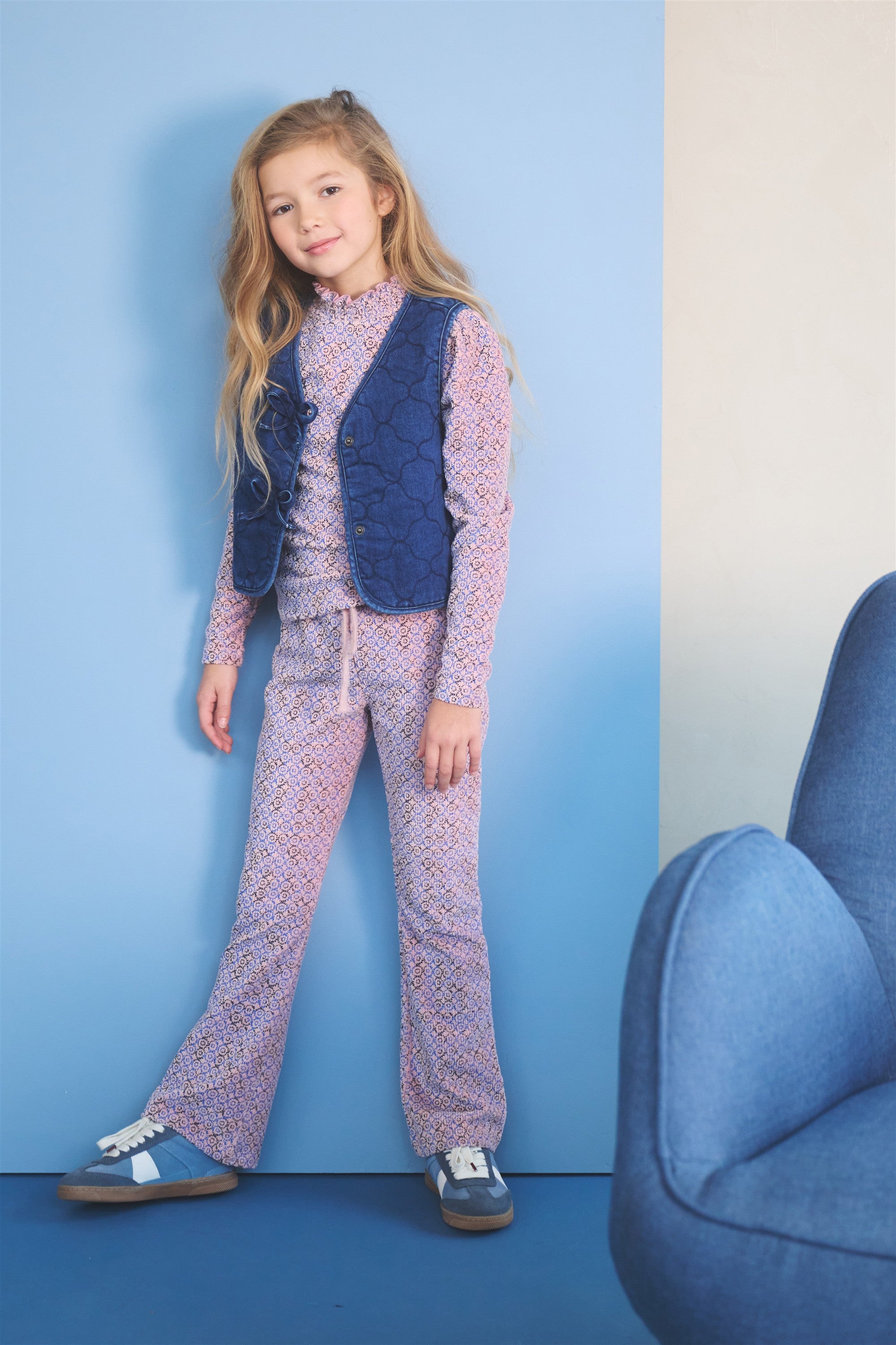 Sady Flared Zachte Rib Broek Blauw