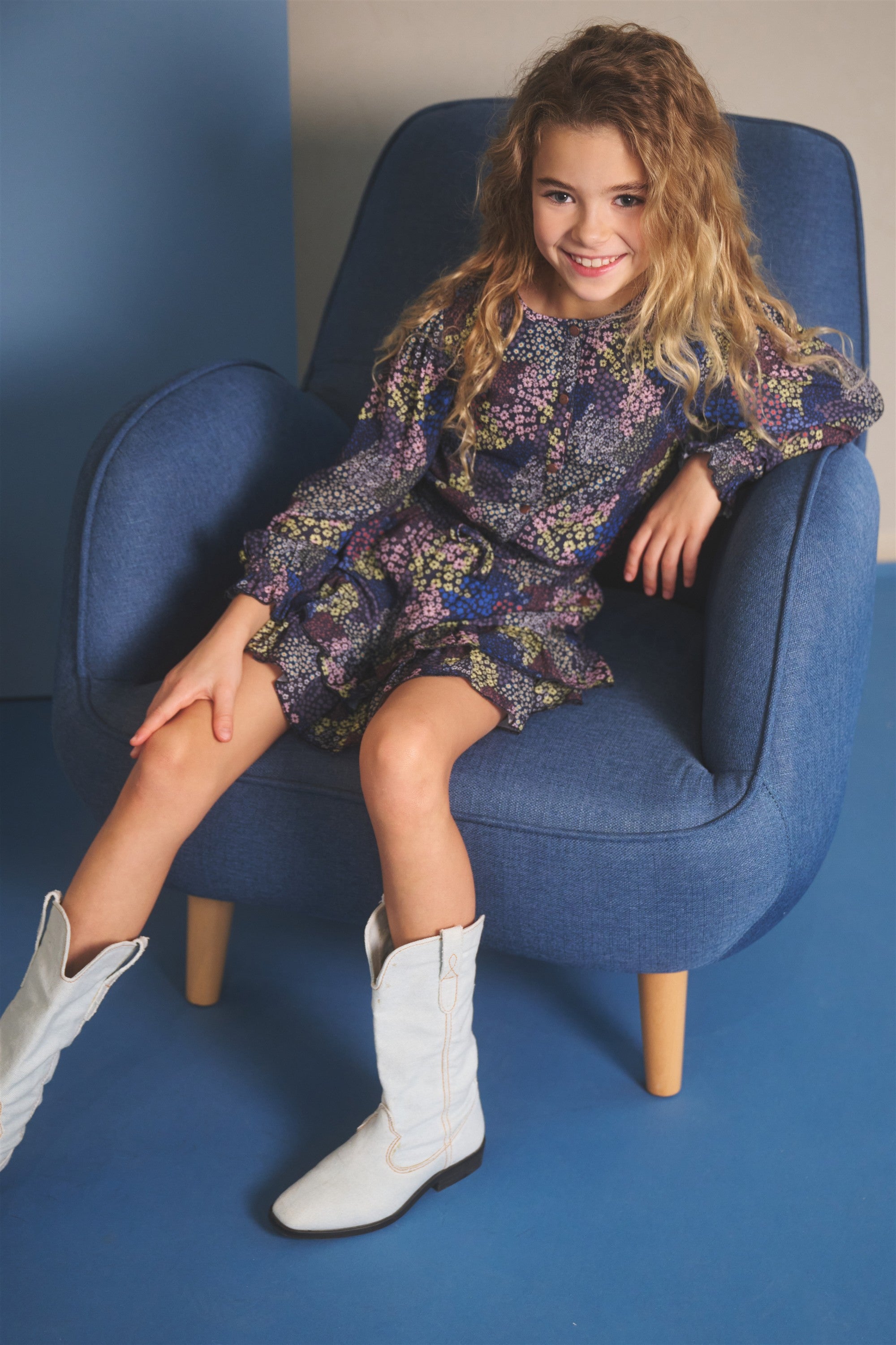 Miggy Bloemen Jurk Donkerblauw