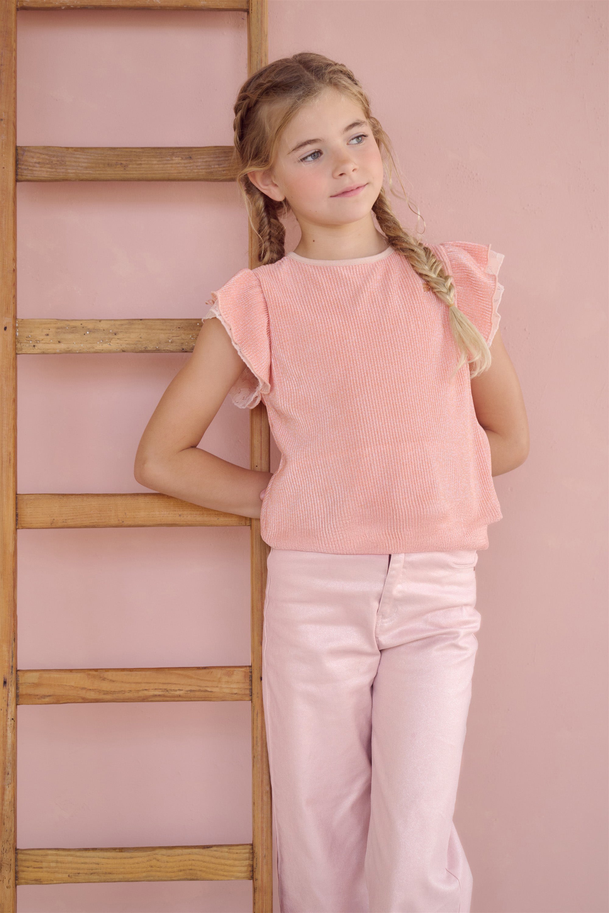 Tilda Geprinte Plissee Top Zacht Roze